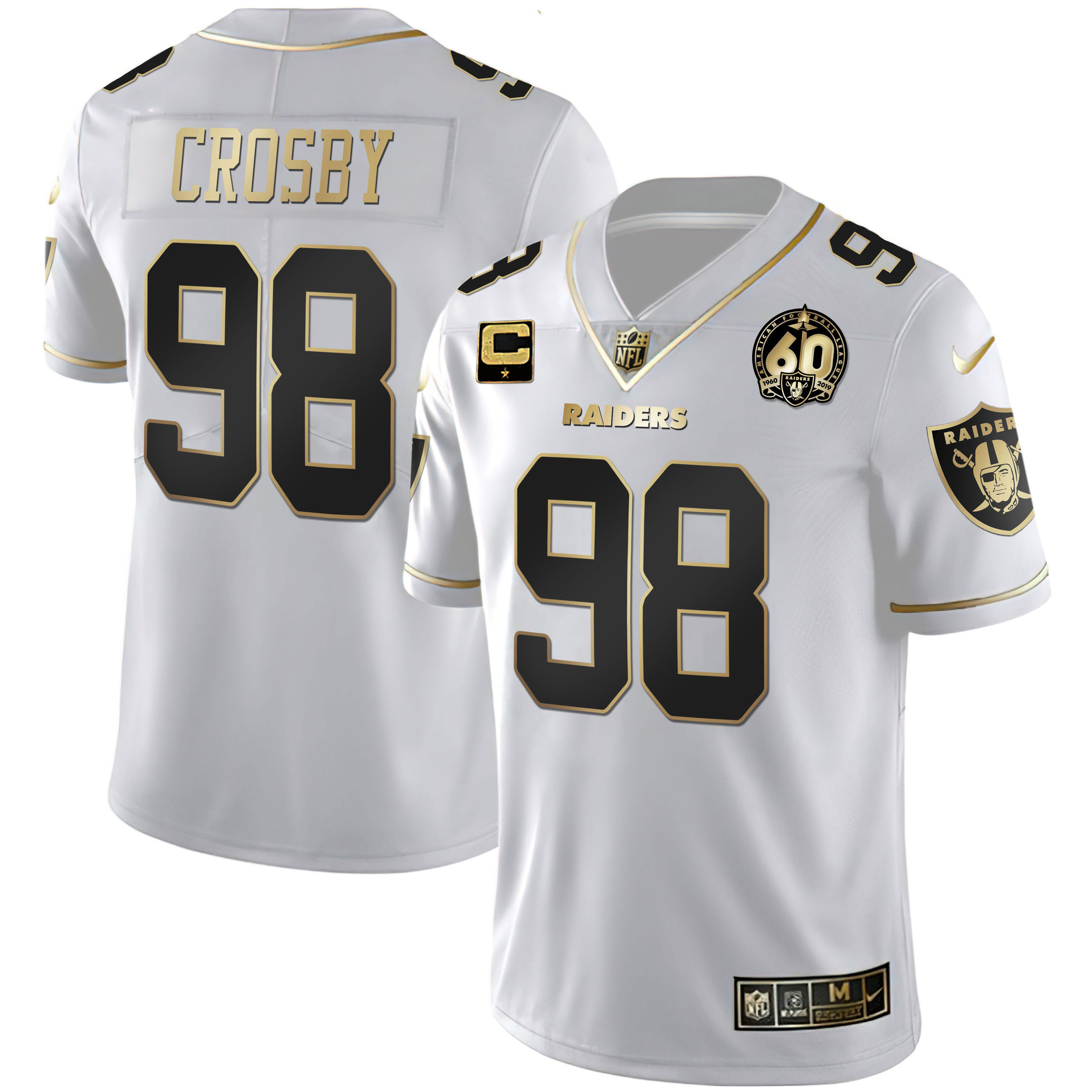Maxx Crosby Men's Las Vegas Raiders 60th Season Patch Gold & Split White Gold Jersey - All Stitched 