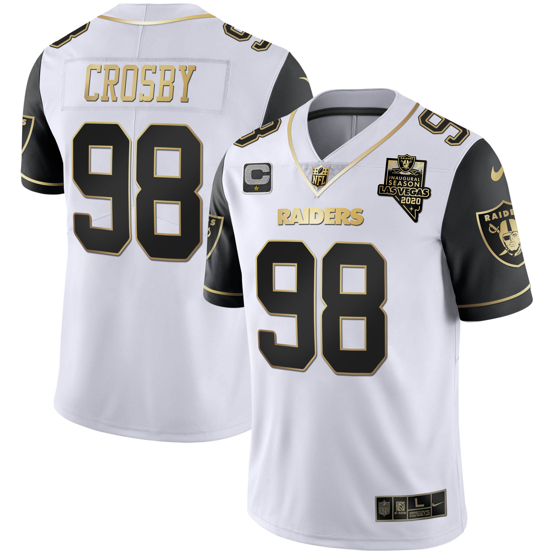 Maxx Crosby Men's Las Vegas Raiders Alternate Vapor Black Gold & Black Inverted Limited Inaugural Season Patch Black Sleeves Jersey - All Stitched 