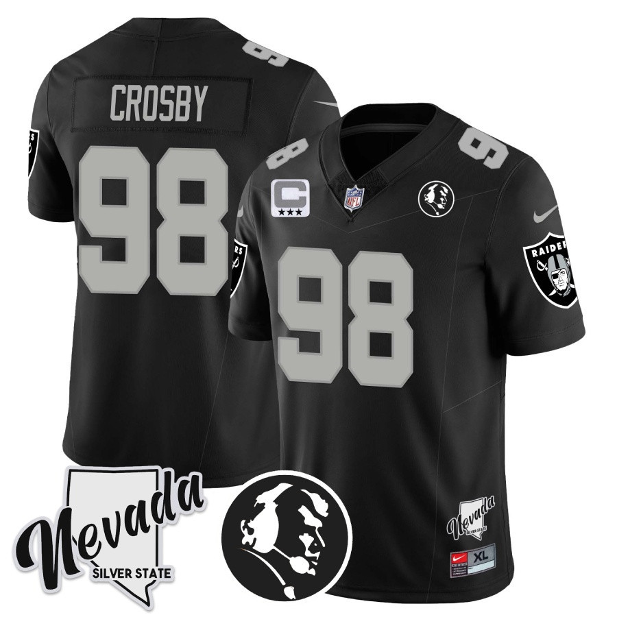 Maxx Crosby Men's Las Vegas Raiders John Madden Honoring & Nevada Silver State Patch Vapor Black Jersey - All Stitched 