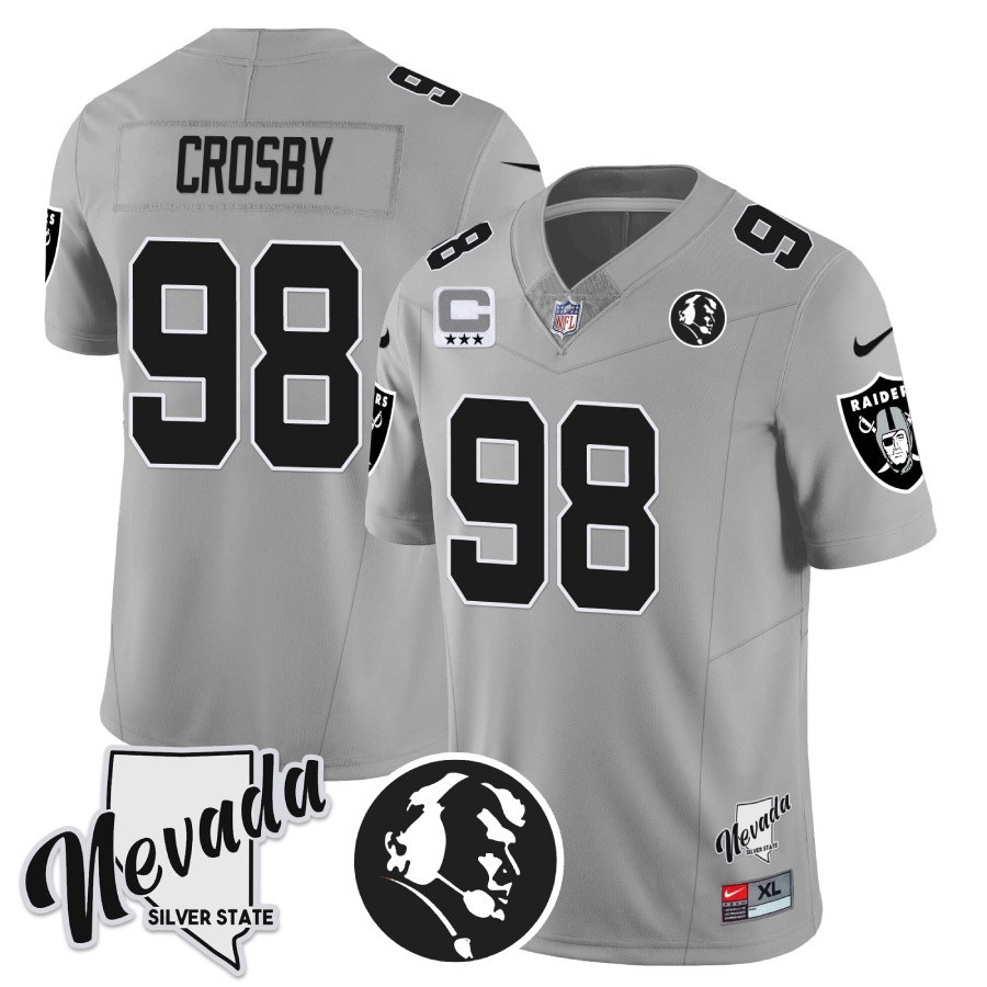 Maxx Crosby Men's Las Vegas Raiders John Madden Honoring & Nevada Silver State Patch Vapor Silver Jersey - All Stitched 