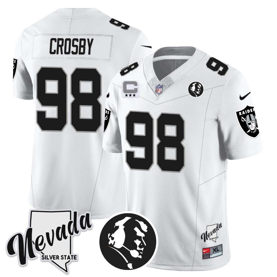 Maxx Crosby Men's Las Vegas Raiders John Madden Honoring & Nevada Silver State Patch Vapor White Jersey - All Stitched 