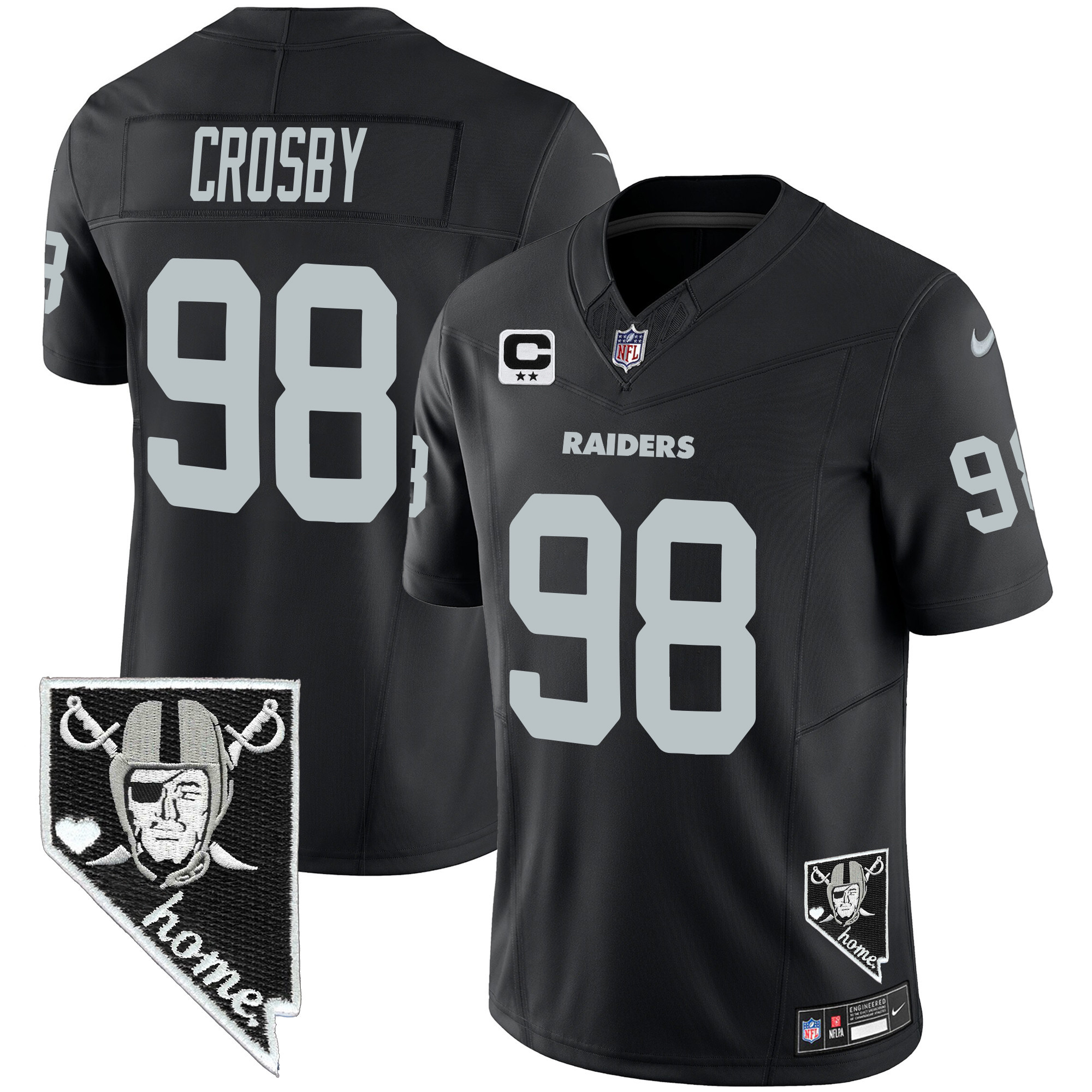 Maxx Crosby Men's Las Vegas Raiders Nevada Home Patch Vapor Black Jersey - All Stitched 