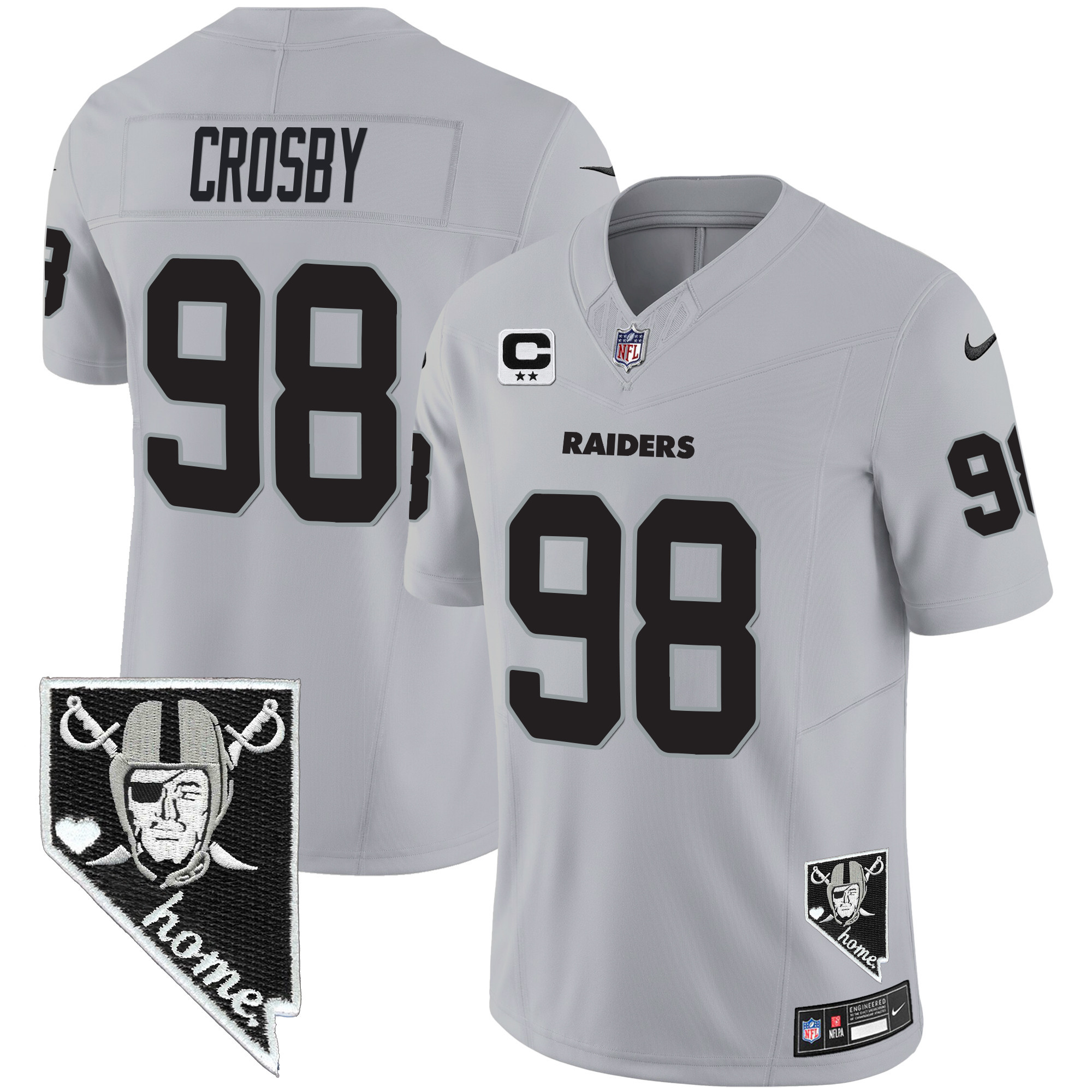 Maxx Crosby Men's Las Vegas Raiders Nevada Home Patch Vapor Gray Jersey - All Stitched 