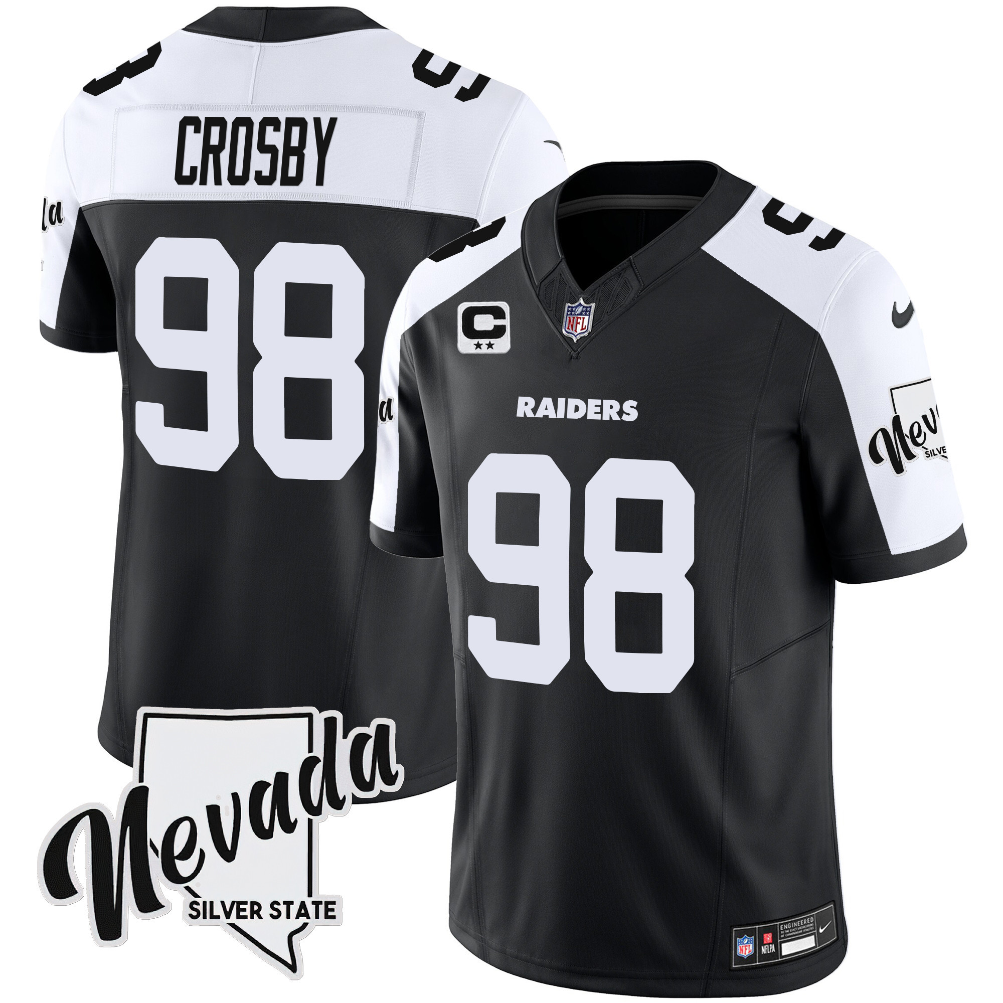 Maxx Crosby Men's Las Vegas Raiders Nevada Silver State Patch Vapor Black Alternate Jersey - All Stitched 