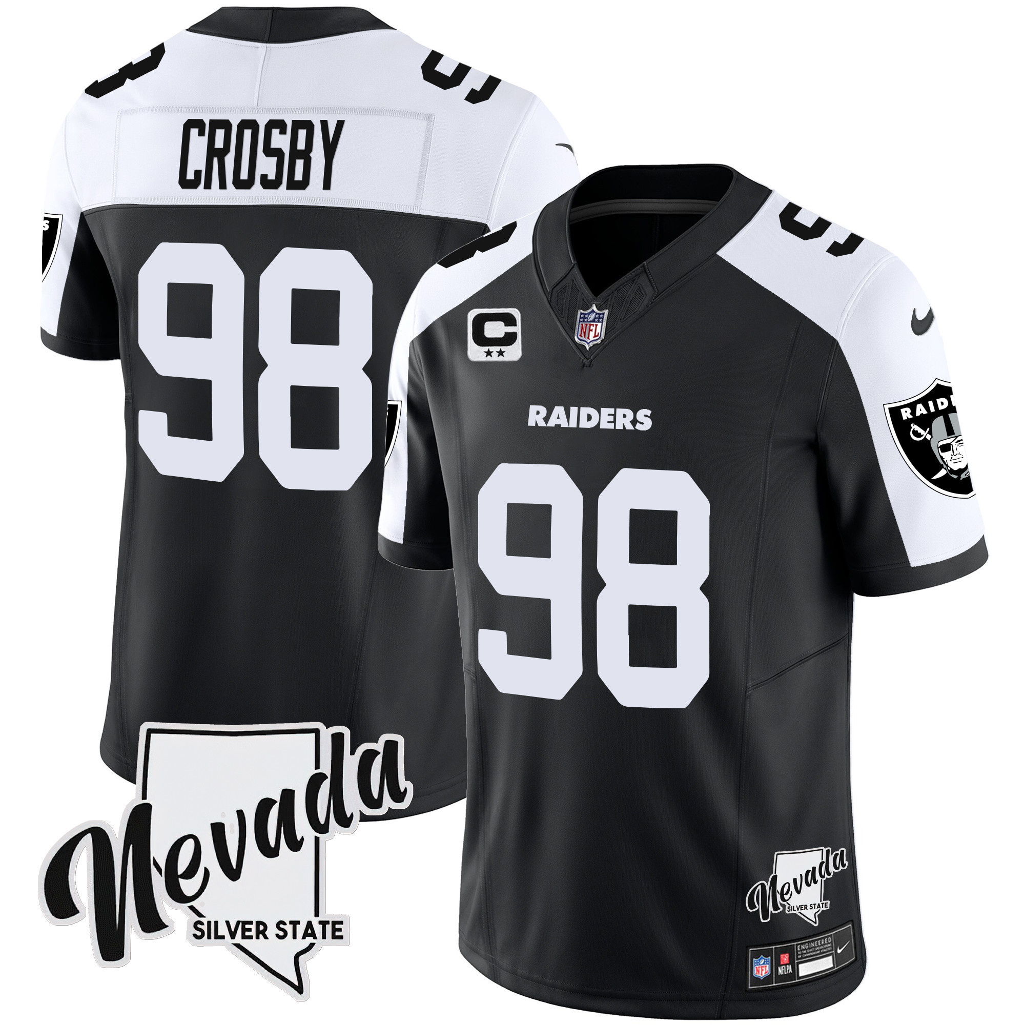 Maxx Crosby Men's Las Vegas Raiders Nevada Silver State Patch Vapor Black Alternate Jersey - All Stitched 