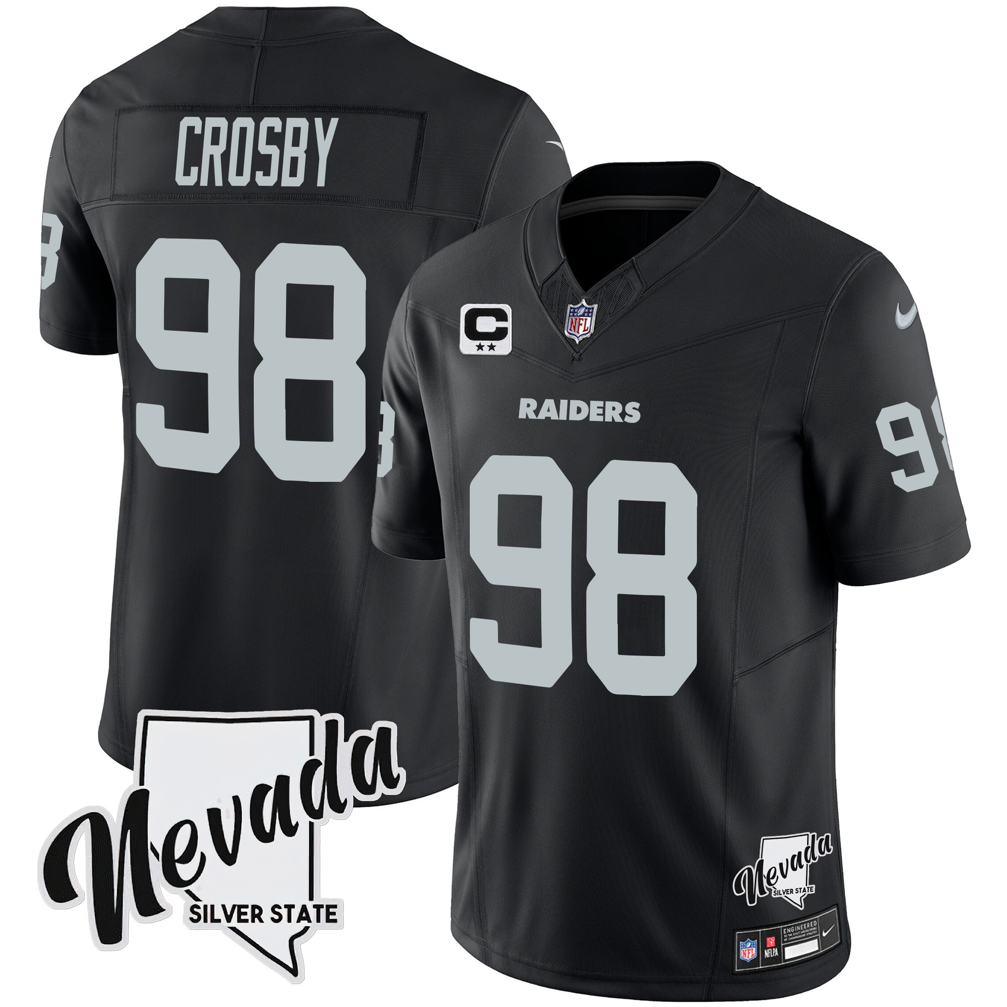 Maxx Crosby Men's Las Vegas Raiders Nevada Silver State Patch Vapor Black Jersey - All Stitched 