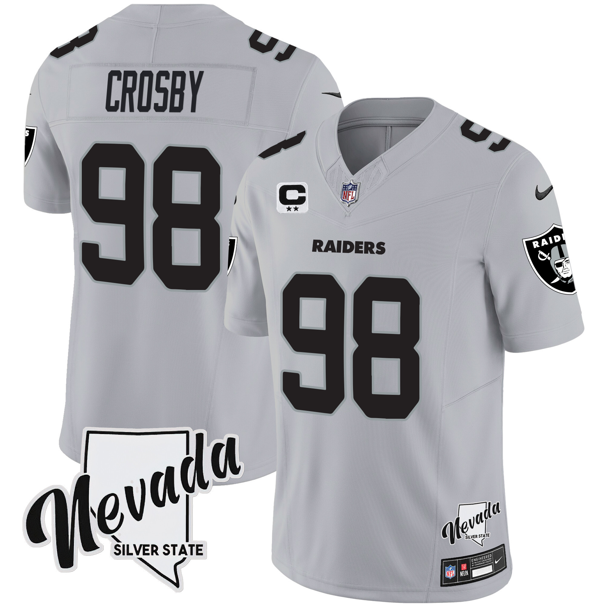 Maxx Crosby Men's Las Vegas Raiders Nevada Silver State Patch Vapor Gray Jersey - All Stitched 