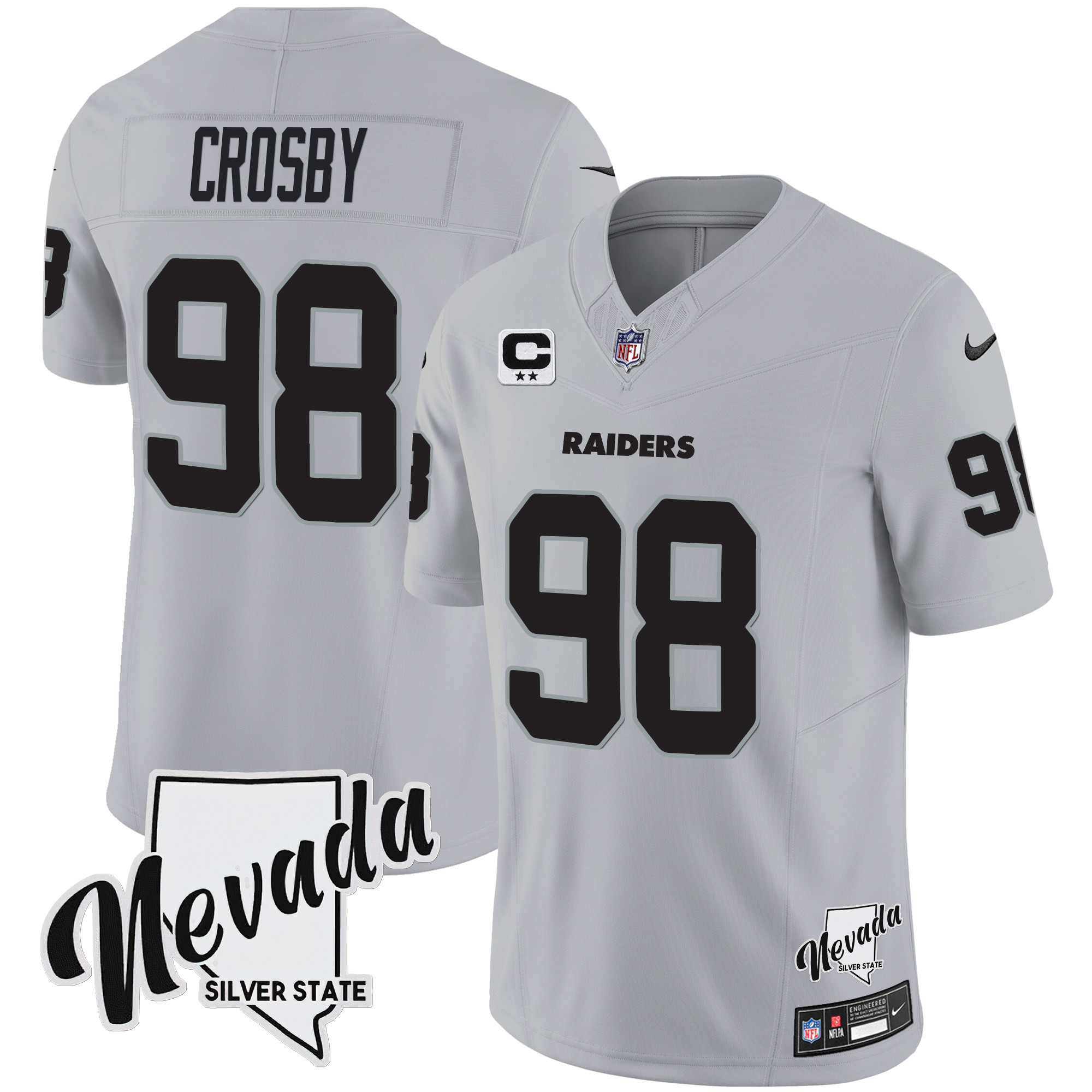 Maxx Crosby Men's Las Vegas Raiders Nevada Silver State Patch Vapor Gray Jersey - All Stitched 