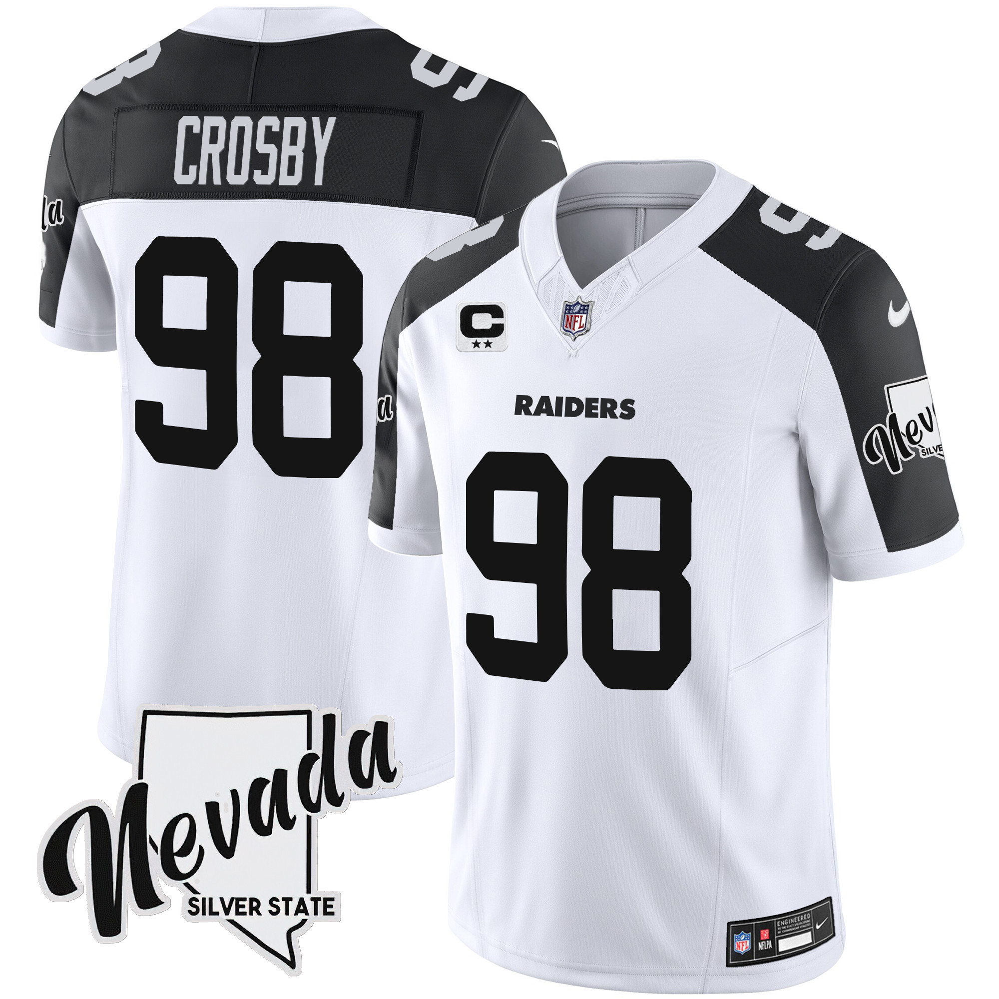 Maxx Crosby Men's Las Vegas Raiders Nevada Silver State Patch Vapor Inverted Jersey - All Stitched 