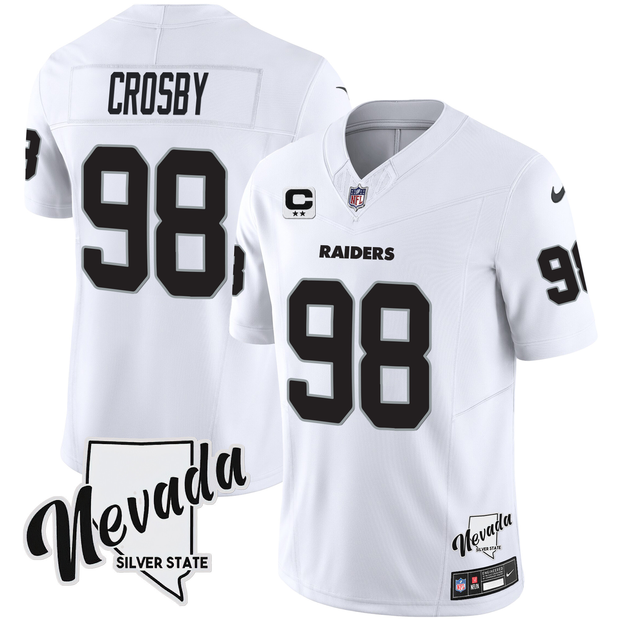 Maxx Crosby Men's Las Vegas Raiders Nevada Silver State Patch Vapor White Jersey - All Stitched 