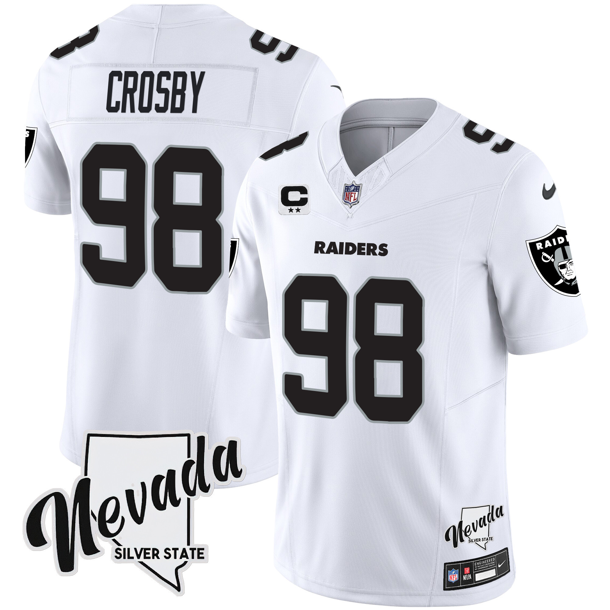 Maxx Crosby Men's Las Vegas Raiders Nevada Silver State Patch Vapor White Jersey - All Stitched 