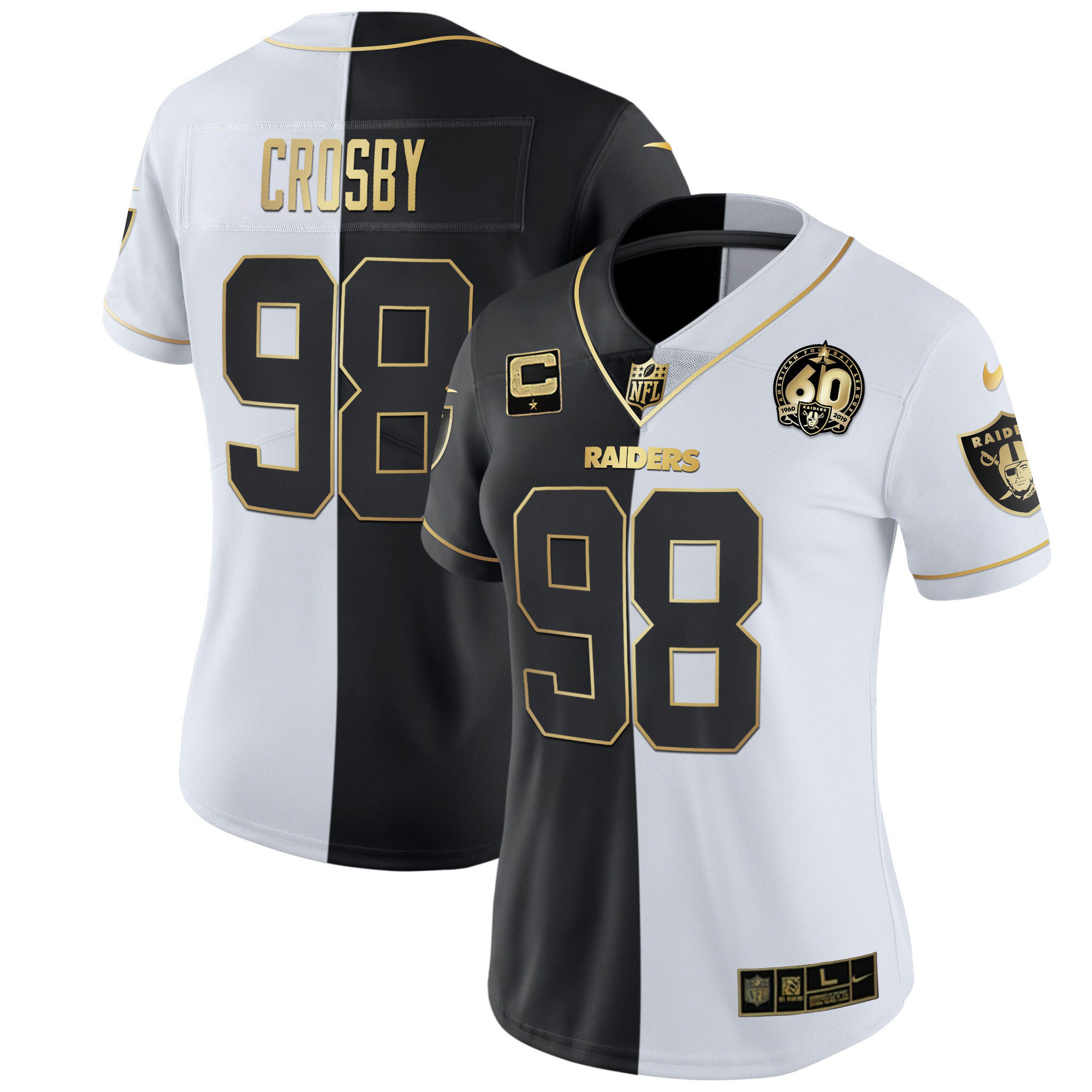 Maxx Crosby Women's Las Vegas Raiders 60th Season Patch Gold & Split Split Gold Jersey - All Stitched 