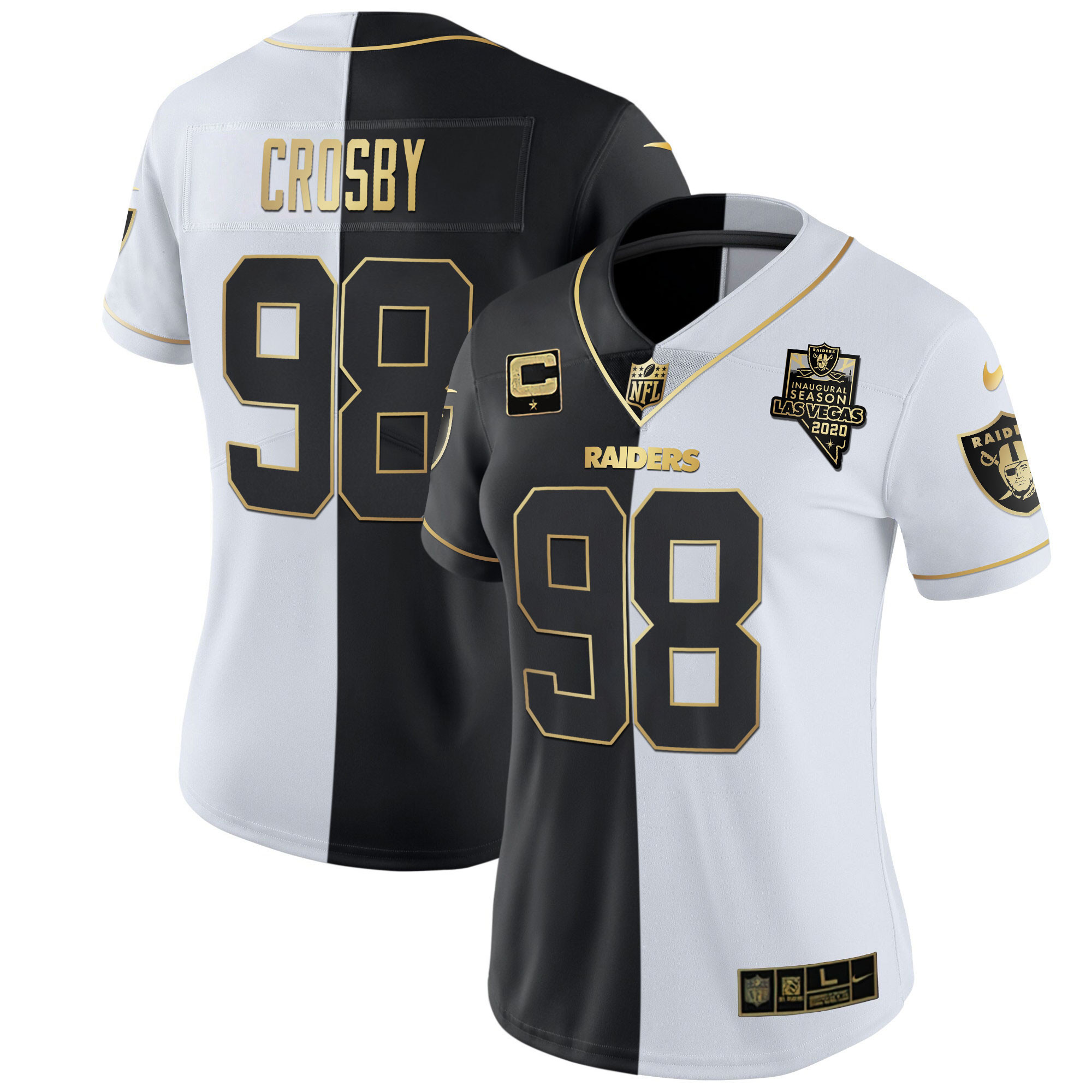 Maxx Crosby Women's Las Vegas Raiders Inaugural Season Patch Gold & Split Split Gold Jersey - All Stitched 