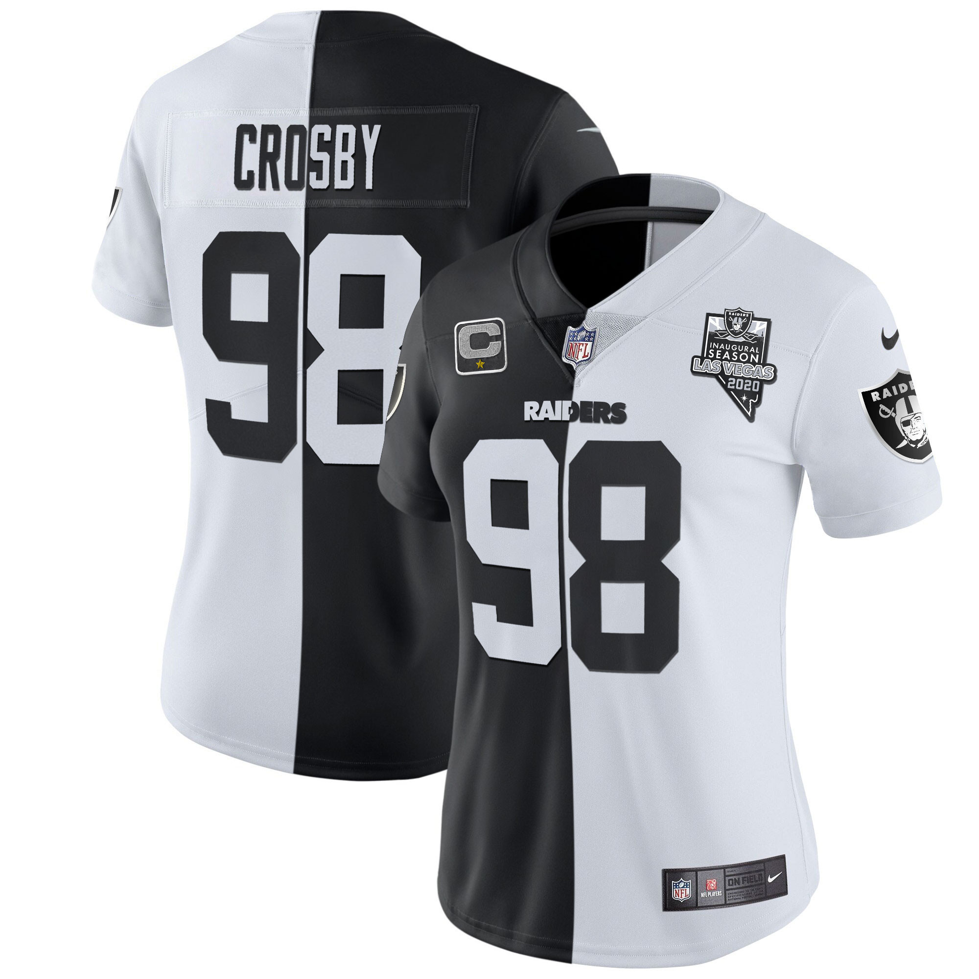 Maxx Crosby Women's Las Vegas Raiders Inaugural Season Patch Gold & Split Split Jersey - All Stitched 