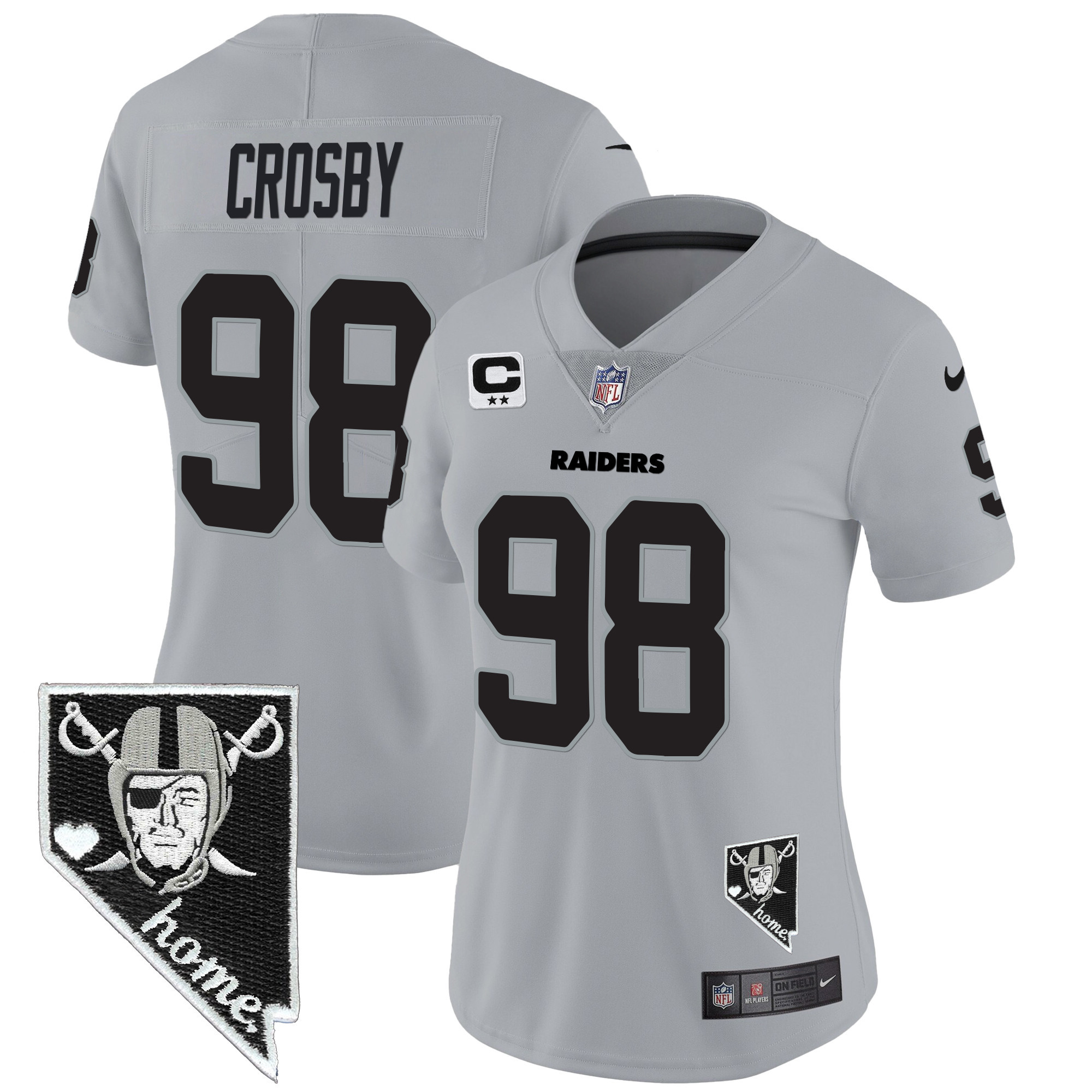 Maxx Crosby Women's Las Vegas Raiders Nevada Home Patch Vapor Gray Jersey - All Stitched 