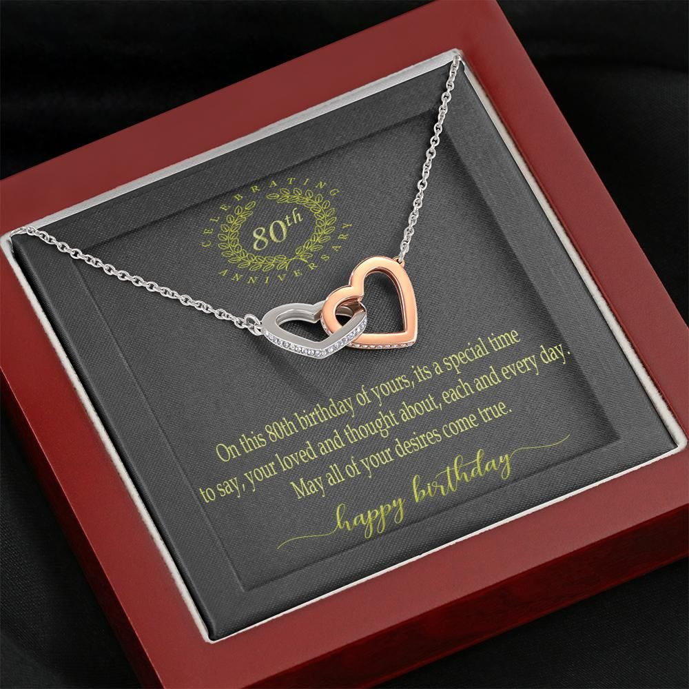 May All Your Desires Come Try Interlocking Hearts Necklace Gift For Mom 80th Birthday Gift