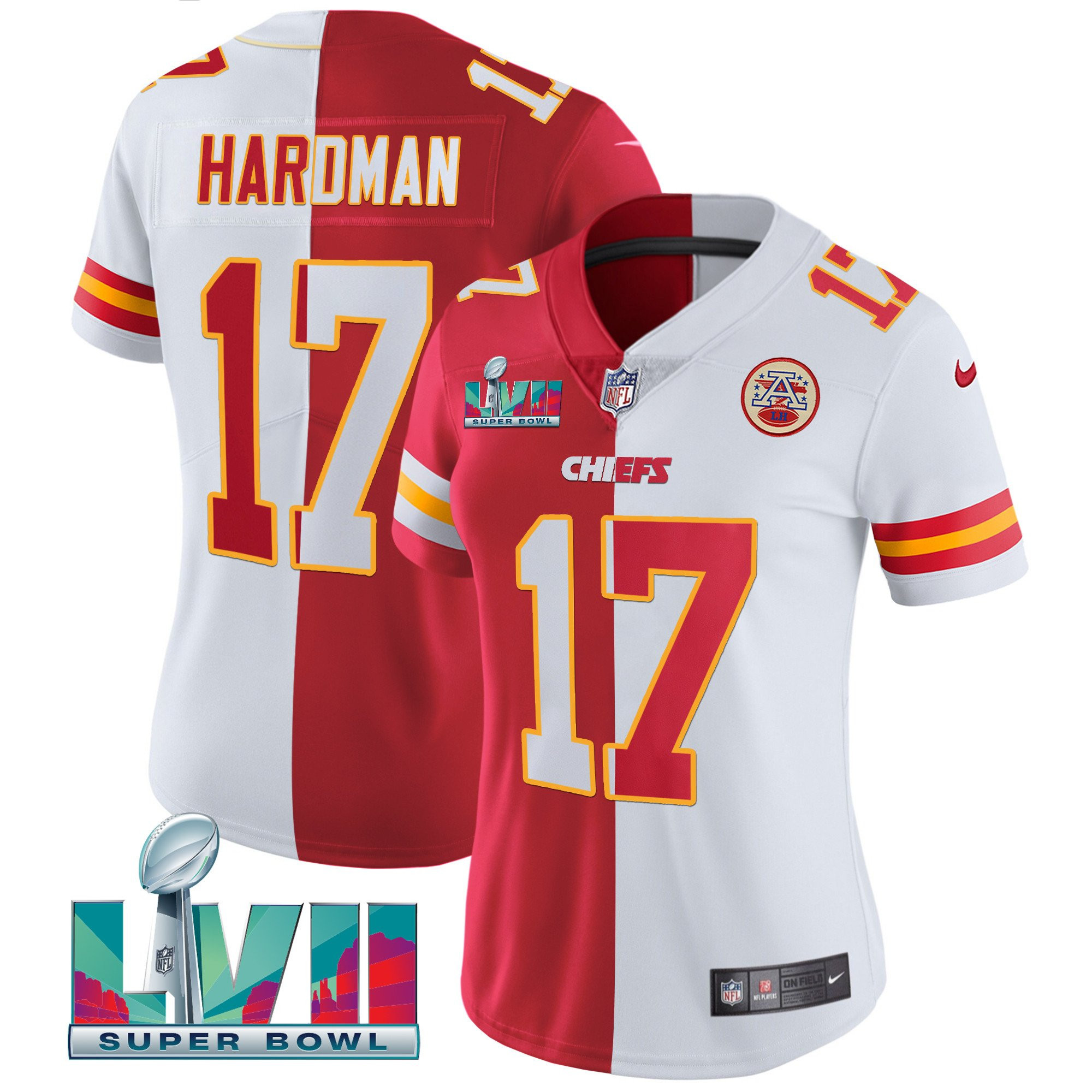 Mecole Hardman Women's Kansas City Chiefs Super Bowl Vapor Gold Split Jersey - All Stitched 