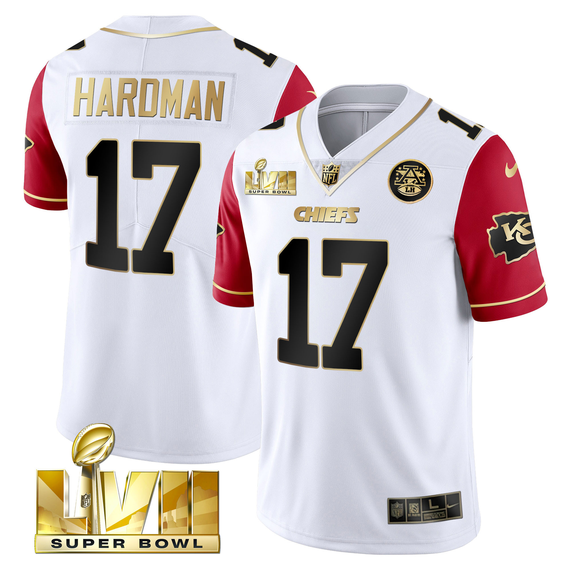 Mecole Hardman Youth's Kansas City Chiefs Super Bowl Vapor Gold Color Sleeve Jersey - All Stitched 