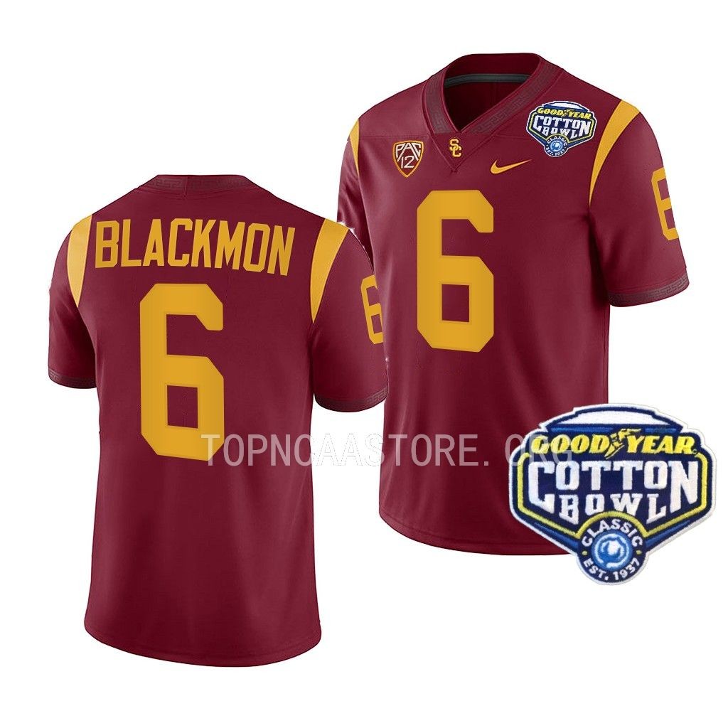 Mekhi Blackmon USC Trojans 2023 Cotton Bowl Cardinal Men College 6 Jersey