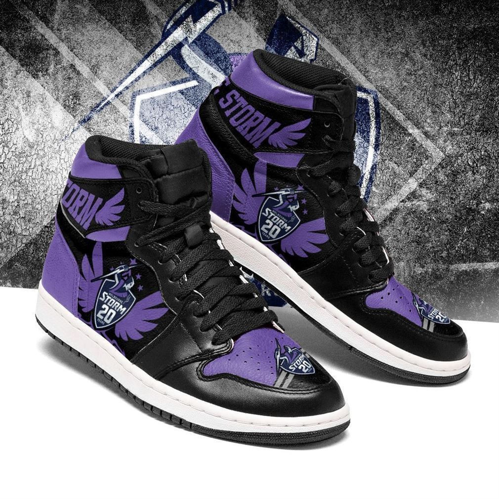 Melbourne Storm NRL Fashion Sneakers Basketball Shoes Leather High Top Air Jordan Sneaker, Air Jordan Hightop