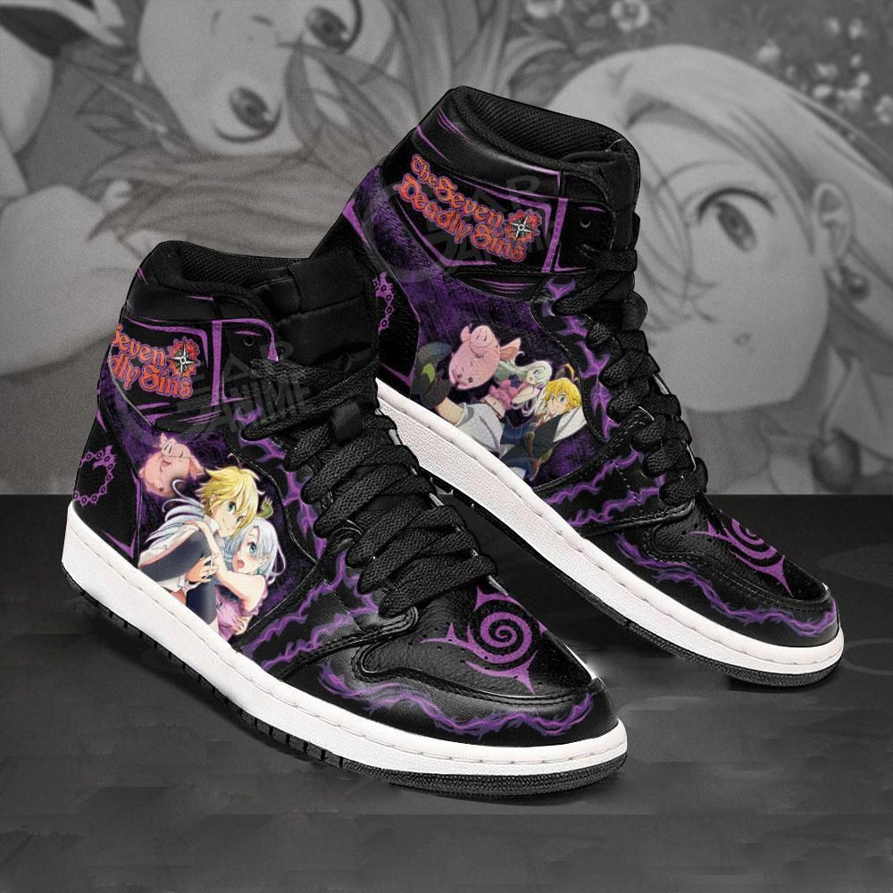 Meliodas and Elizabeth Seven Deadly Sins Anime 1 High Top Air Jordan Sneaker, Air Jordan Hightop