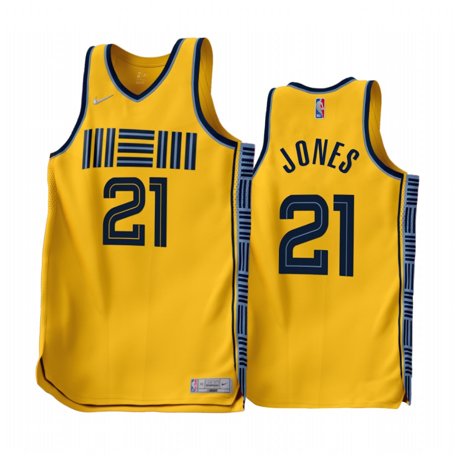 Memphis Grizzlies Tyus Jones 2022-23 Earned Edition Gold #21 Jersey