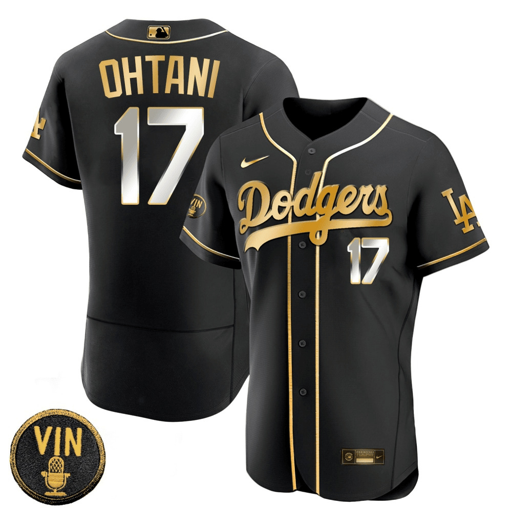 Mens Shohei Ohtani Los Angeles Dodgers Black Limited Vin Scully Patch Flex Base Black Limited  Jersey - All Stitched