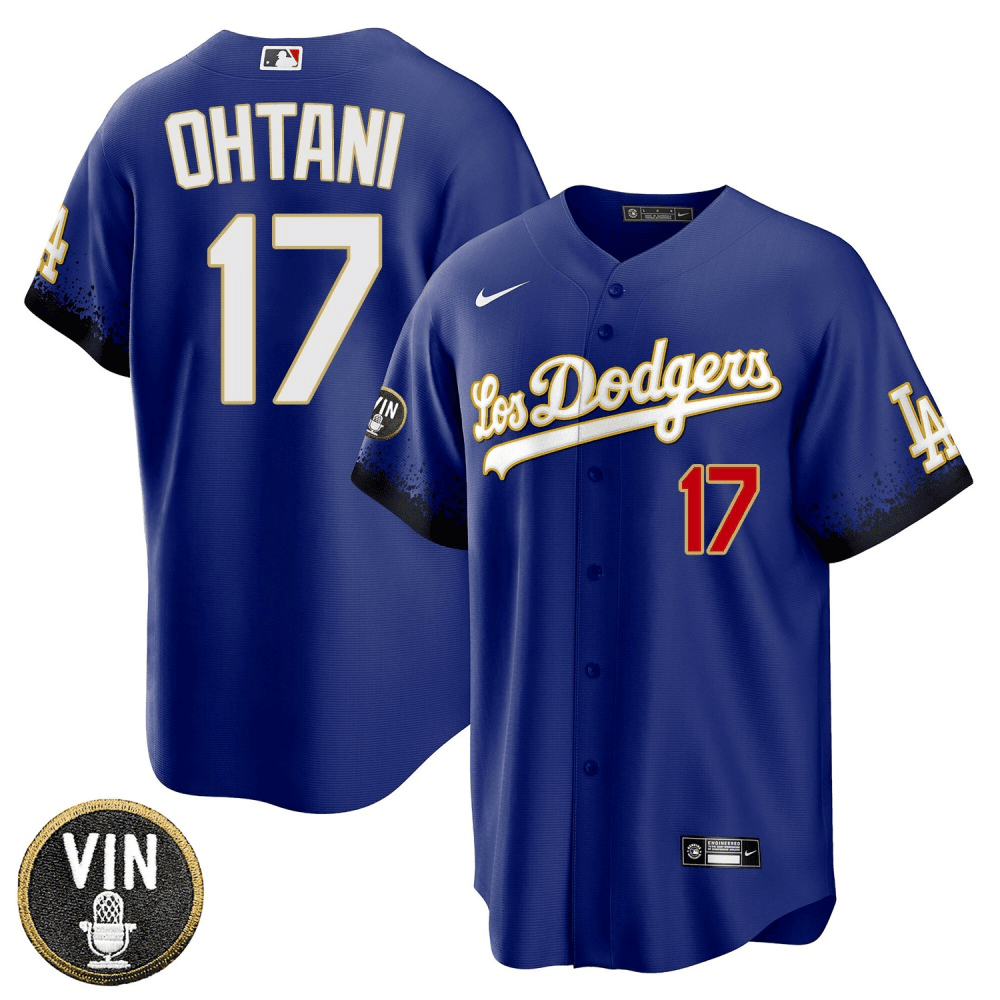 Mens Shohei Ohtani Los Angeles Dodgers City Connect Vin Scully Patch Cool Base Black Limited  Jersey - All Stitched