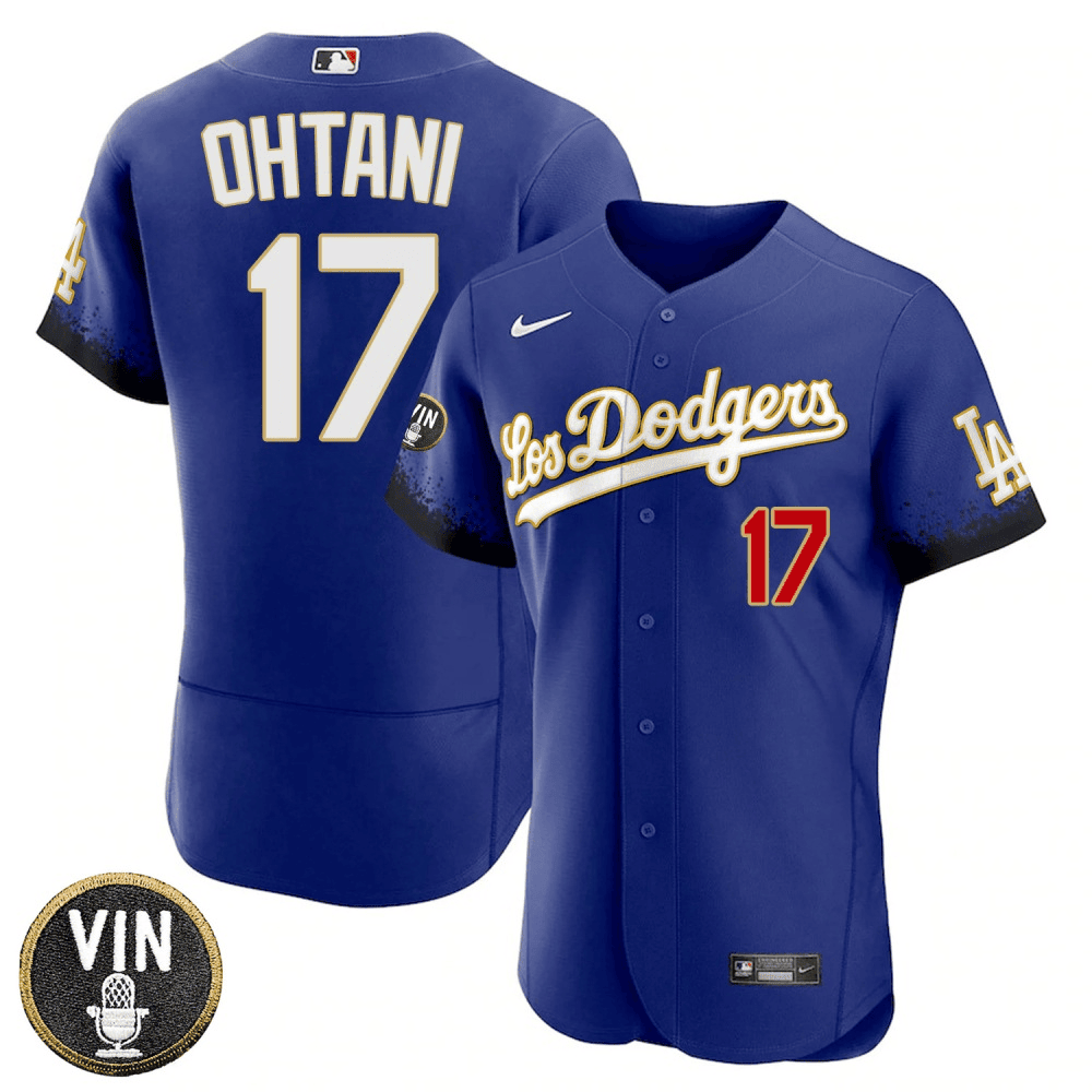 Mens Shohei Ohtani Los Angeles Dodgers City Connect Vin Scully Patch Flex Base Black Limited  Jersey - All Stitched