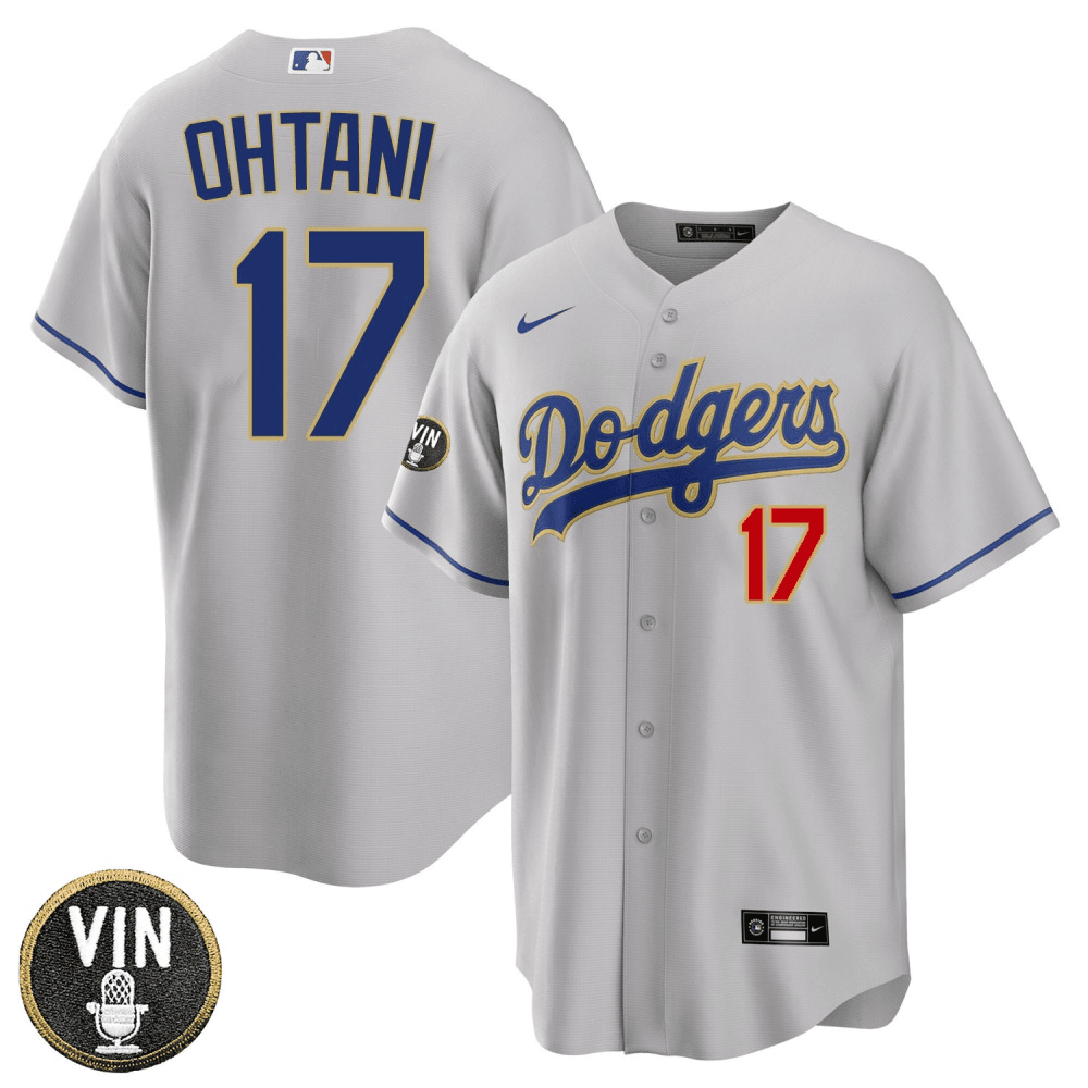 Mens Shohei Ohtani Los Angeles Dodgers Vin Scully Patch Cool Base Gray  Jersey - All Stitched