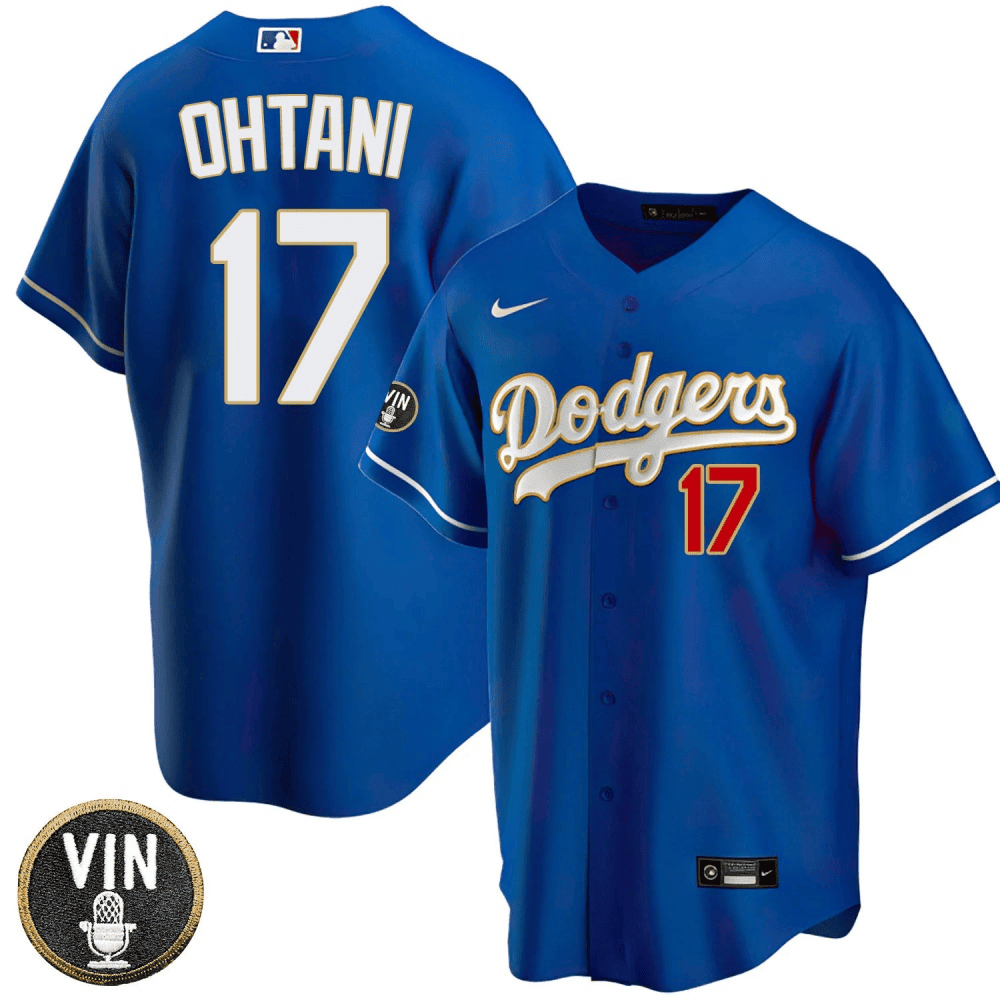 Mens Shohei Ohtani Los Angeles Dodgers Vin Scully Patch Cool Base Royal  Jersey - All Stitched