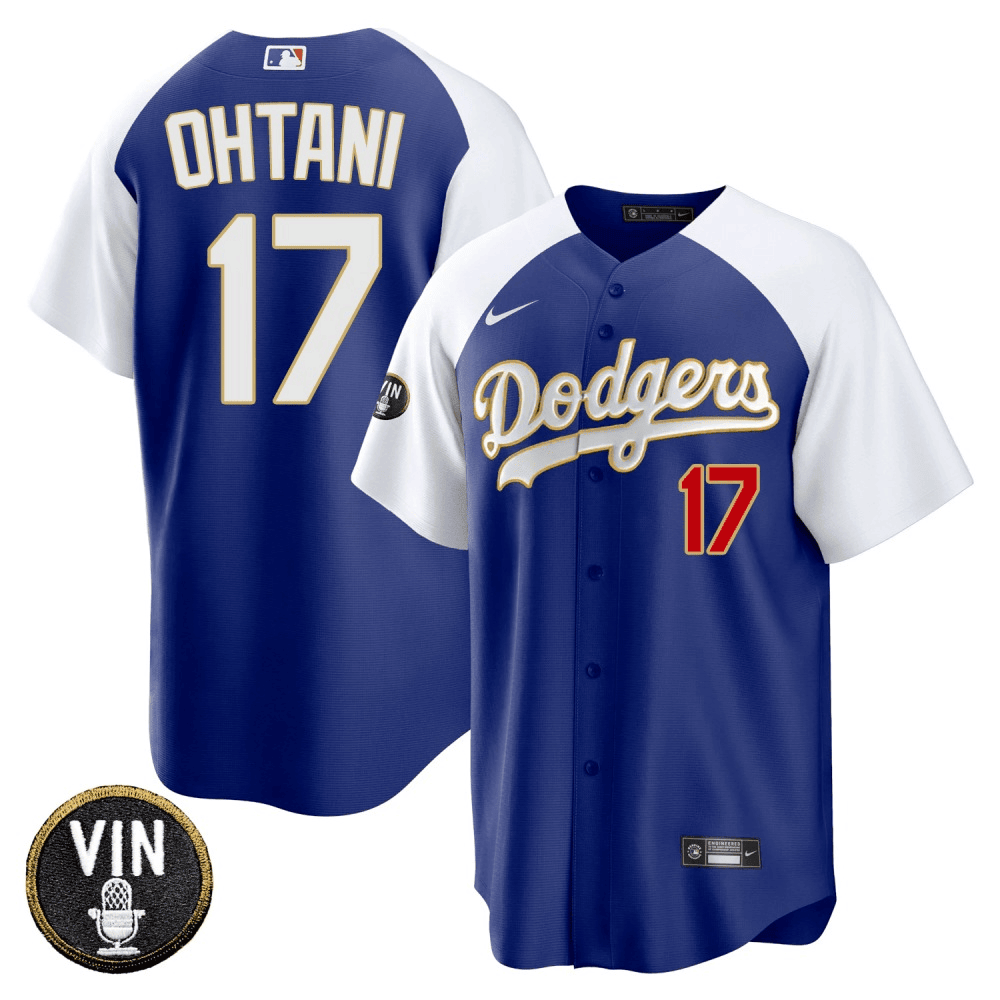 Mens Shohei Ohtani Los Angeles Dodgers Vin Scully Patch Cool Base Royal Alternate  Jersey - All Stitched