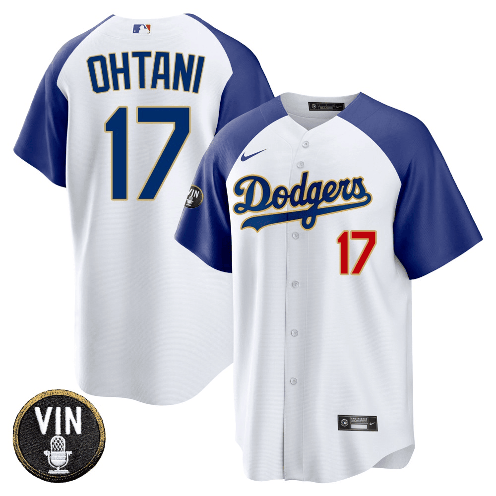 Mens Shohei Ohtani Los Angeles Dodgers Vin Scully Patch Cool Base White Alternate  Jersey - All Stitched