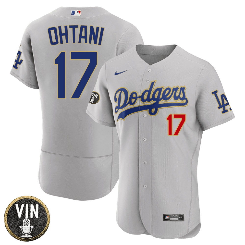 Mens Shohei Ohtani Los Angeles Dodgers Vin Scully Patch Flex Base Gray  Jersey - All Stitched
