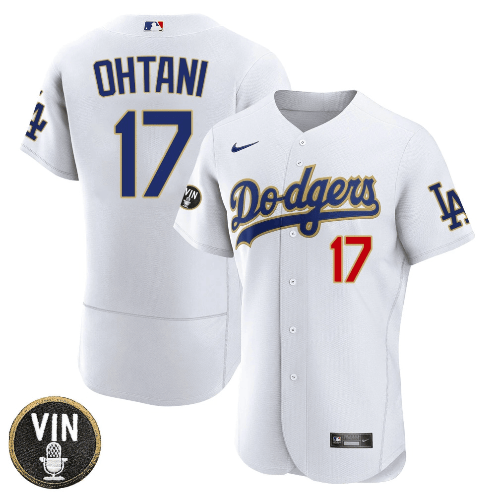 Mens Shohei Ohtani Los Angeles Dodgers Vin Scully Patch Flex Base White  Jersey - All Stitched