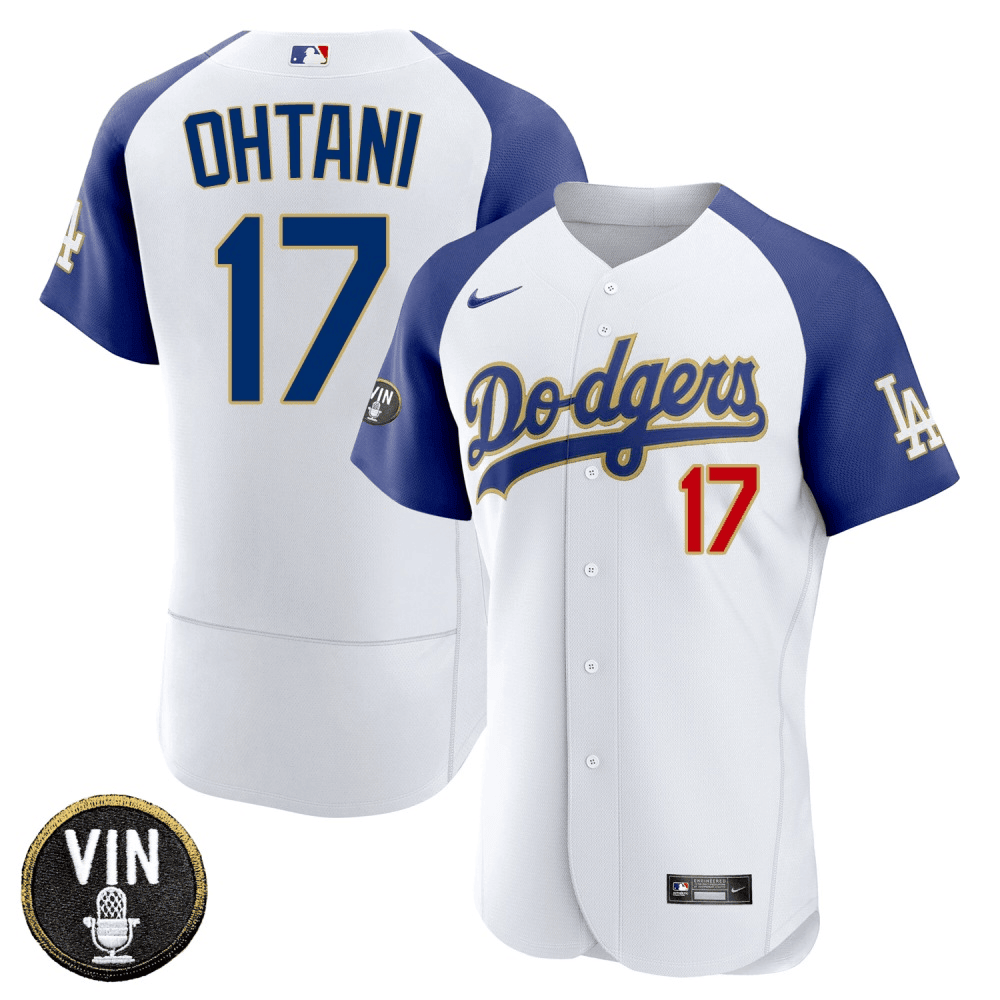 Mens Shohei Ohtani Los Angeles Dodgers Vin Scully Patch Flex Base White Alternate  Jersey - All Stitched