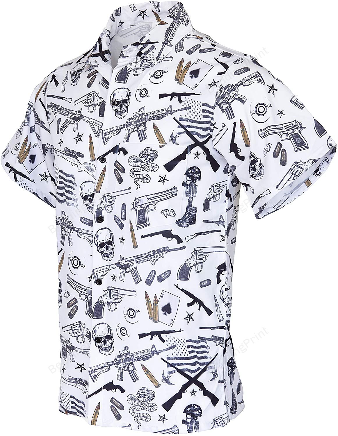 Men’S Hawaiian Guns And Skulls Shirt