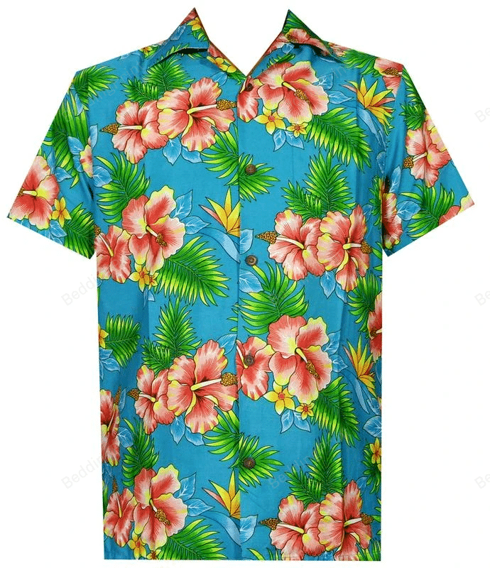 Men’S Hawaiian Shirt Hibiscus Flower Print Beach Party Aloha Camp Hawaiian Shirt For Men