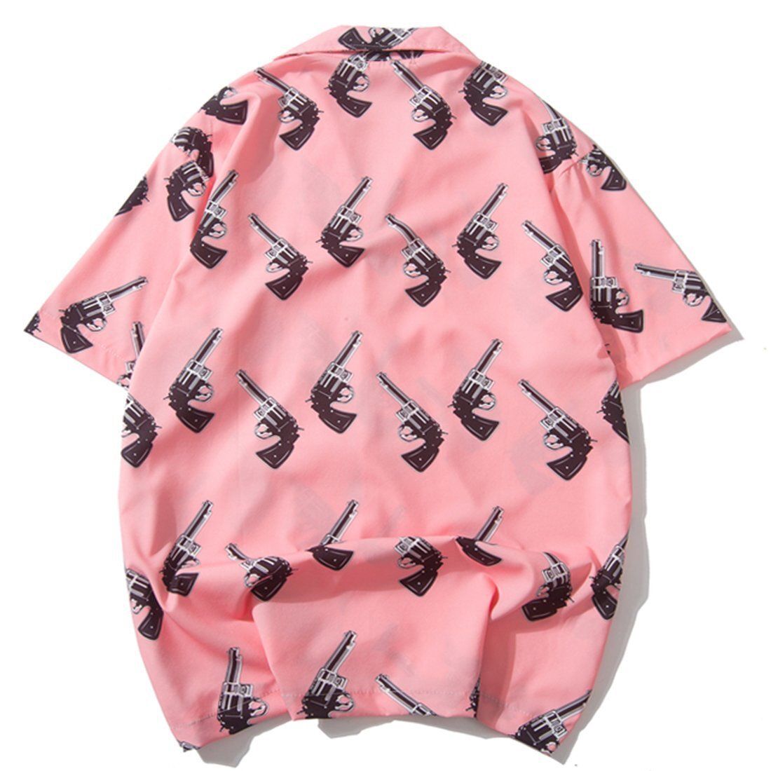 Men’S Hawaiian Shirt Pistol Gun Print Harajuku Summer Beach Shirt