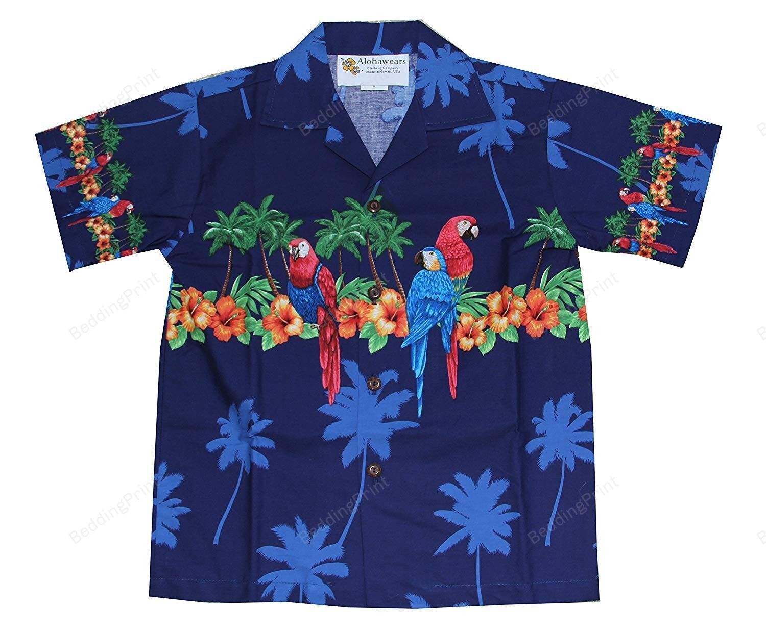 Men’S Hibiscus Parrot Cruise Luau Hawaiian Shirt