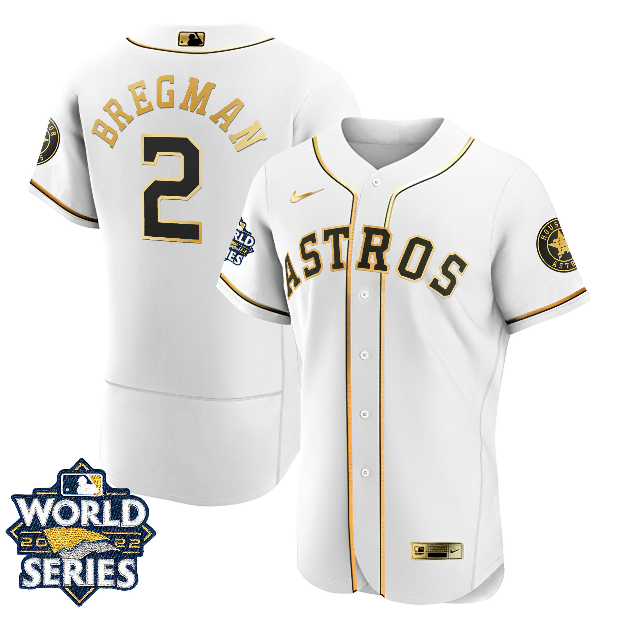 Men Alex Bregman Houston Astros Flex Base White Gold 2022 World Series Jersey - All Stitched