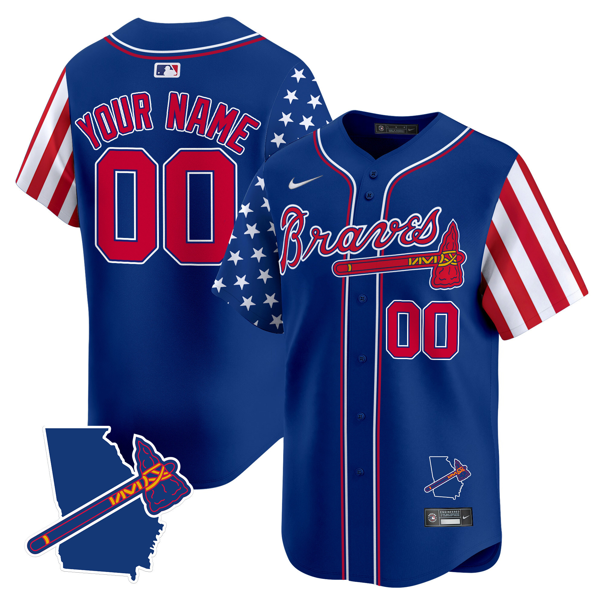 Men Atlanta Braves 2024 Independence Day Vapor Premier Limited Custom Royal Jersey V2 - All Stitched