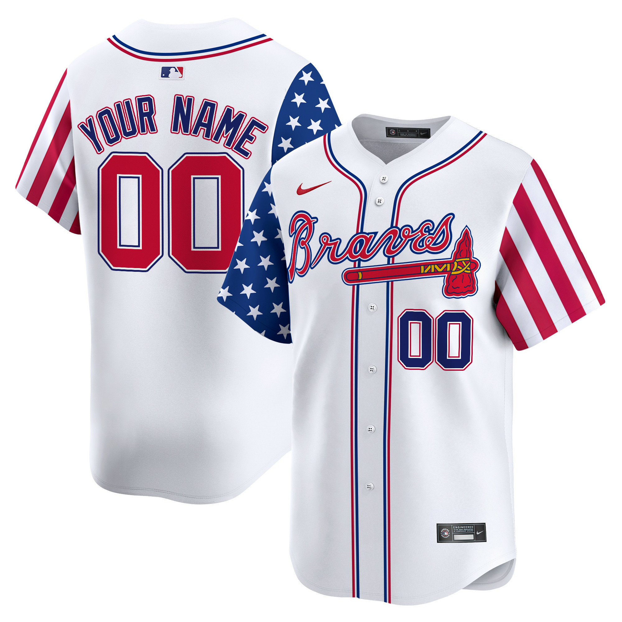 Men Atlanta Braves 2024 Independence Day Vapor Premier Limited Custom White Jersey - All Stitched