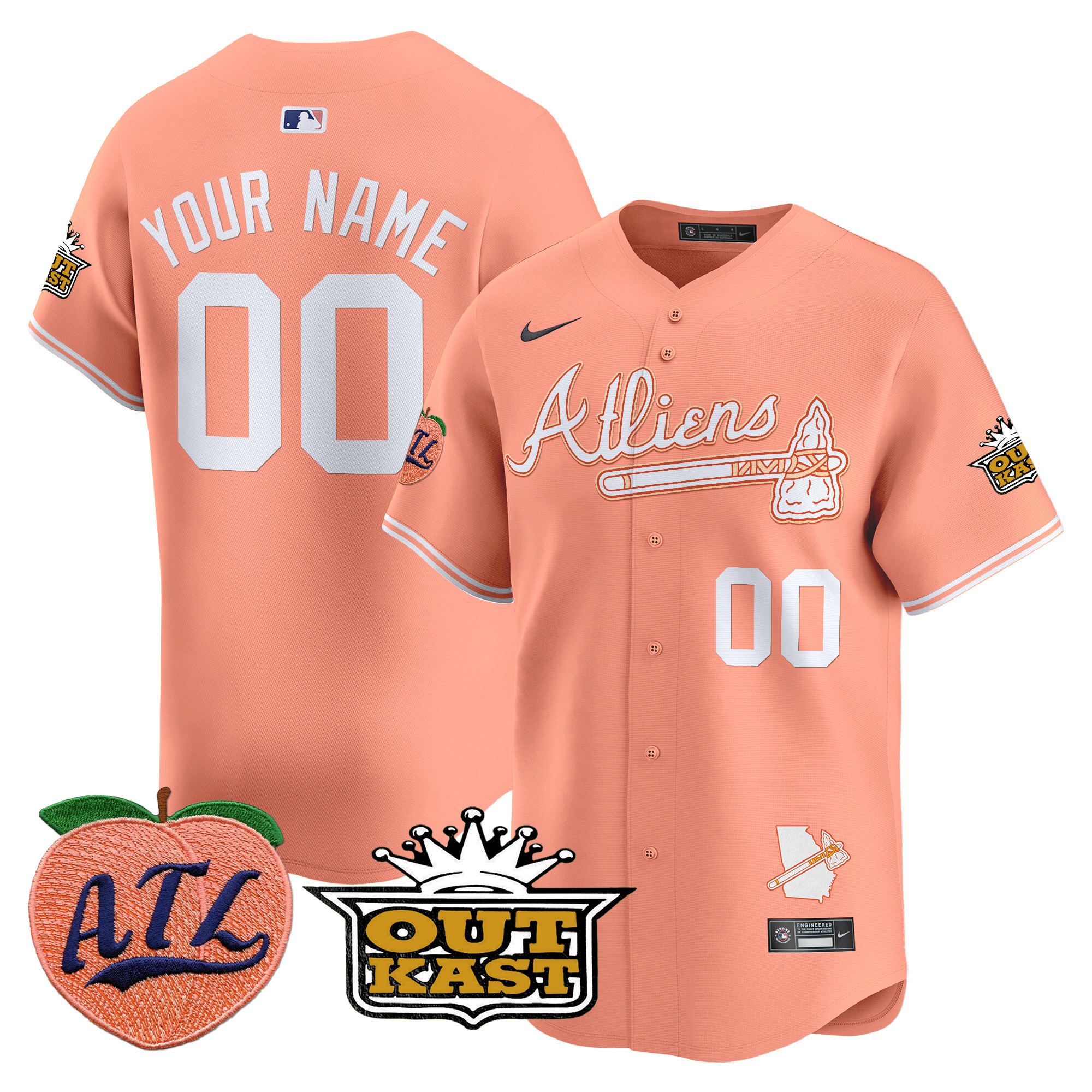 Men Atlanta Braves Atliens & Peach Vapor Premier Limited Custom Peach Jersey - All Stitched