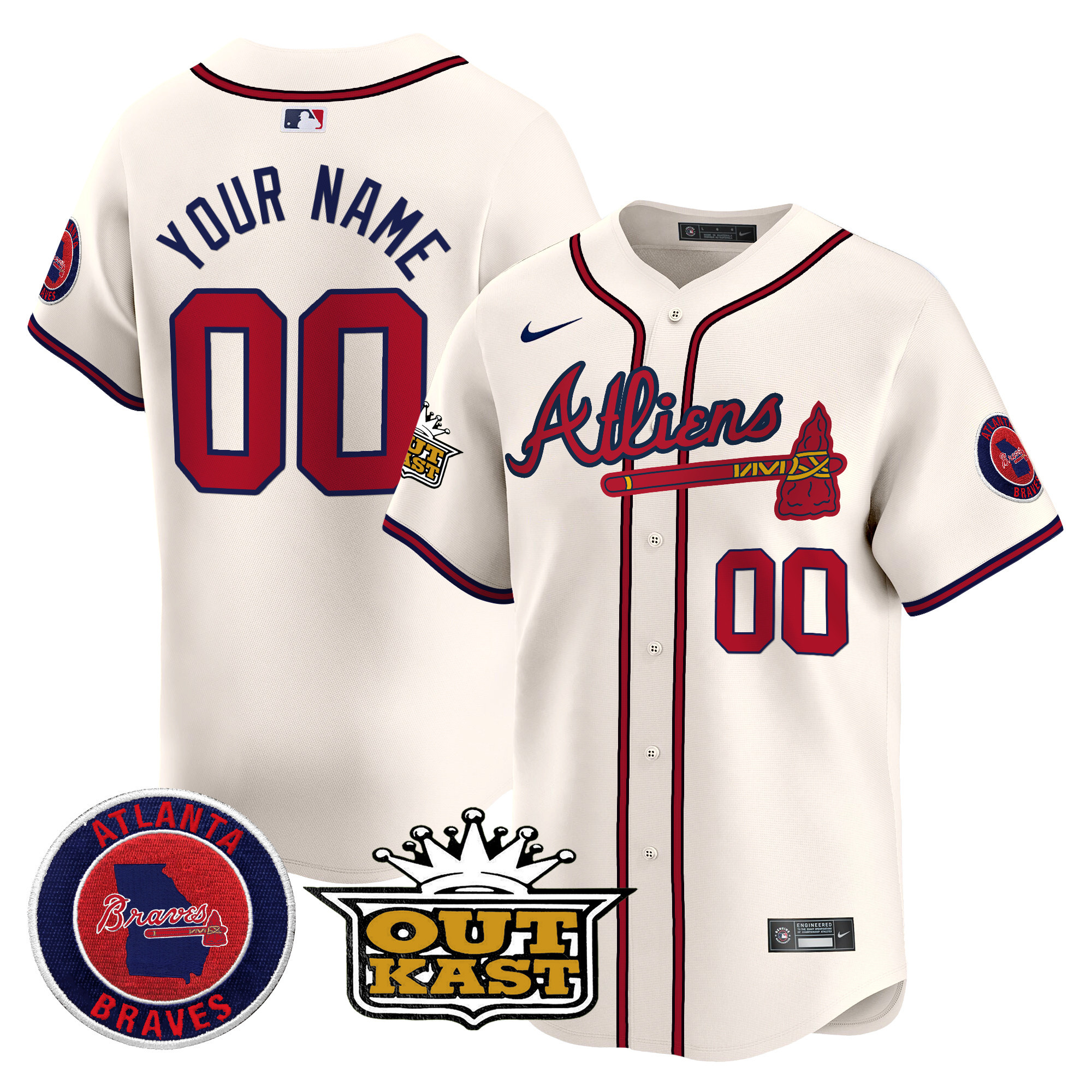 Men Atlanta Braves Atliens Vapor Premier Limited Custom Cream Jersey V4 - All Stitched