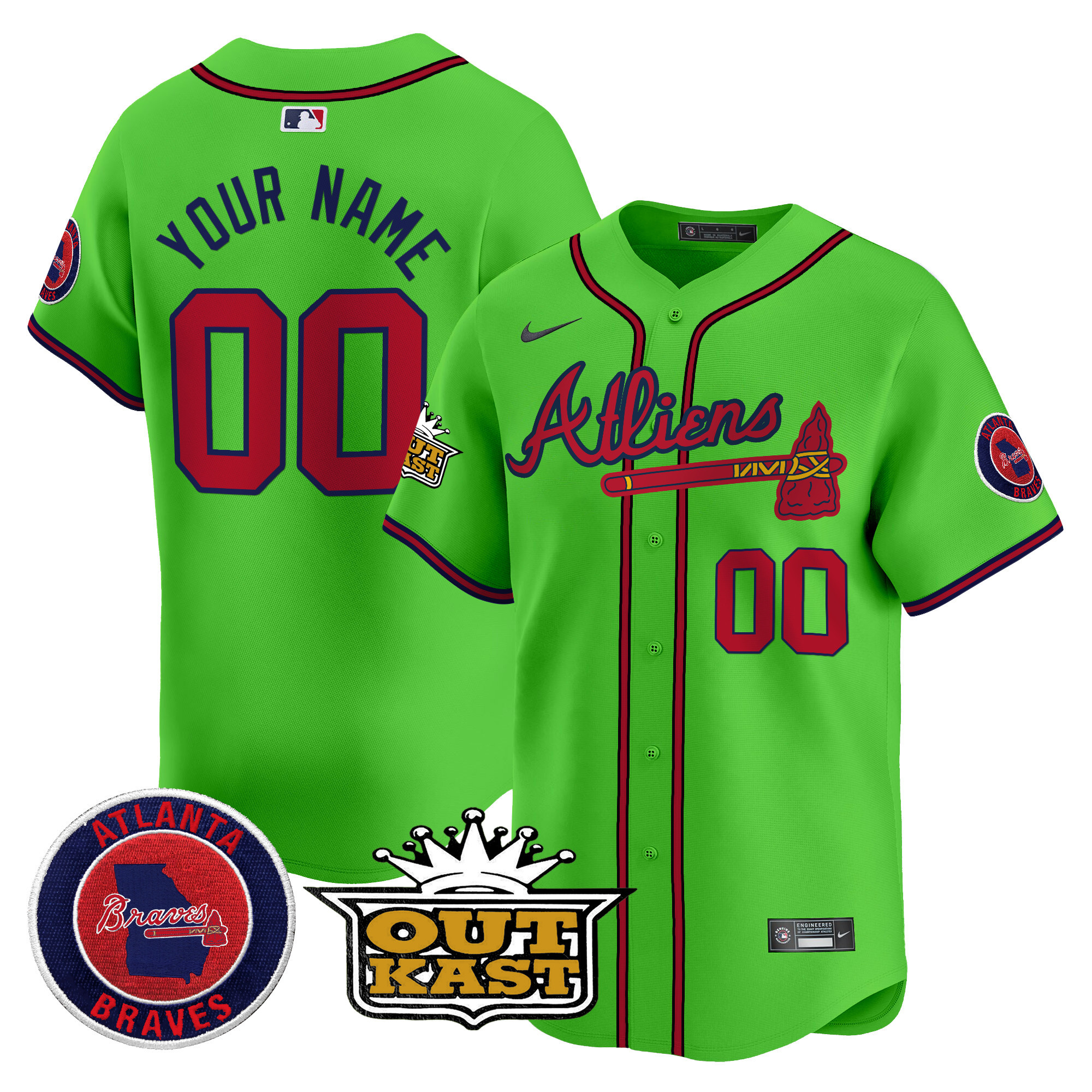 Men Atlanta Braves Atliens Vapor Premier Limited Custom Green Jersey V4 - All Stitched