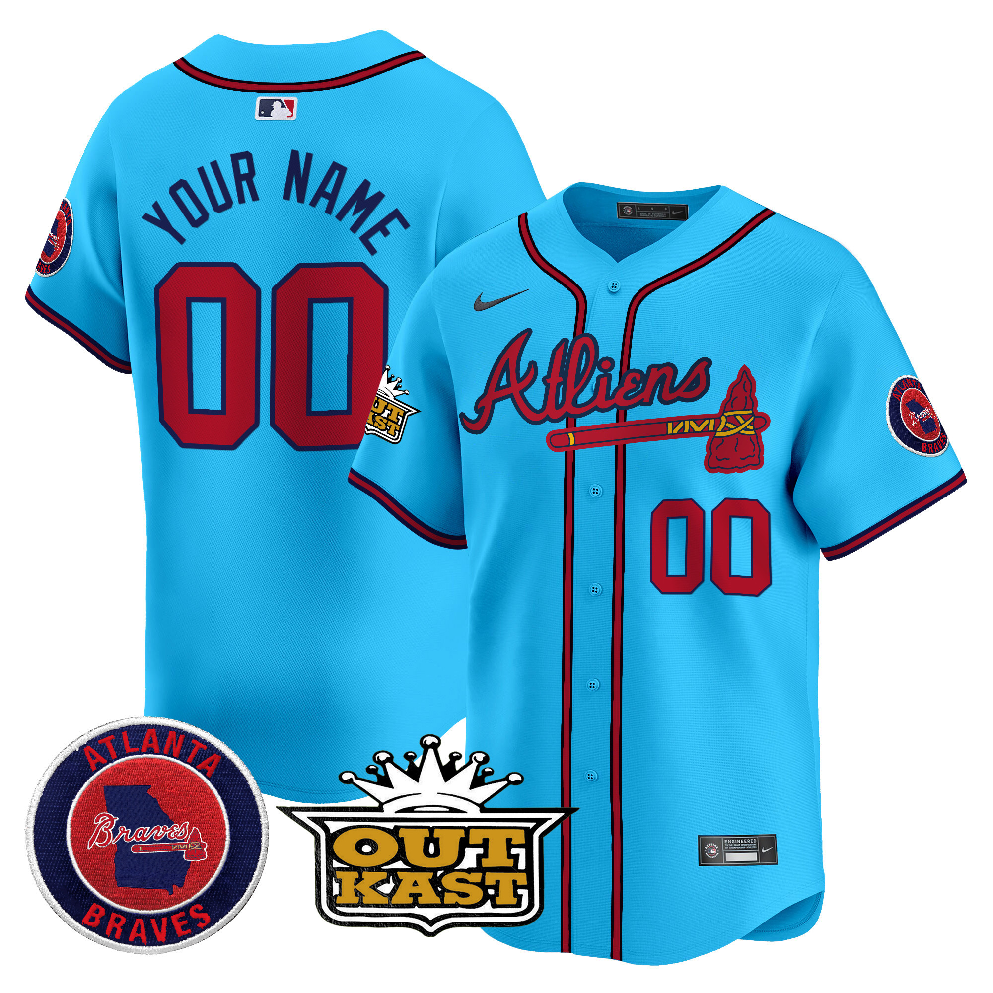 Men Atlanta Braves Atliens Vapor Premier Limited Custom Light Blue Jersey V4 - All Stitched