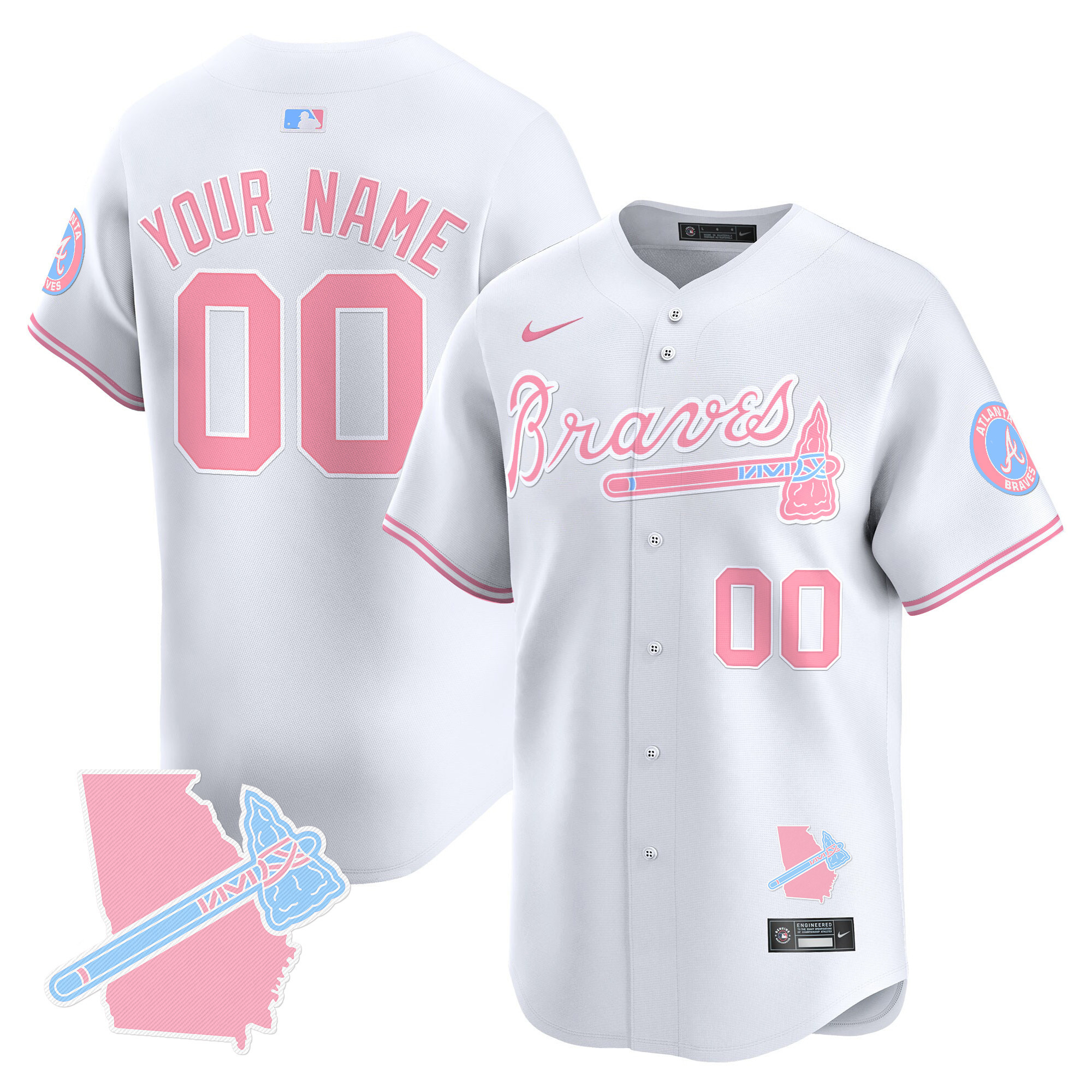 Men Atlanta Braves Bubblegum Pink Vapor Premier Limited Custom White Jersey - All Stitched