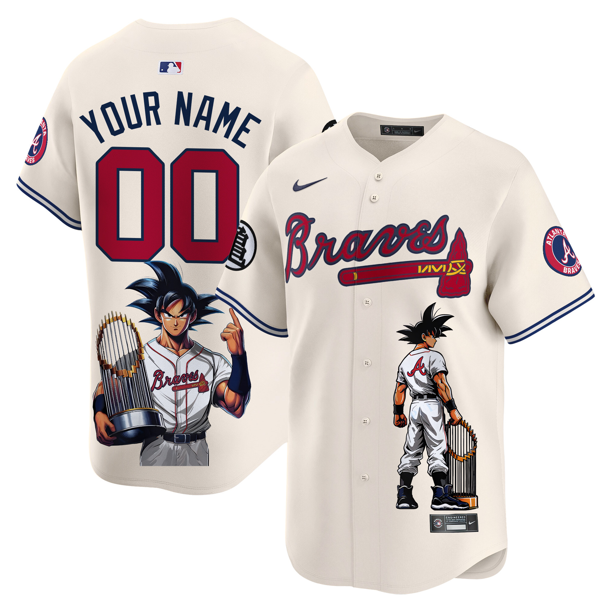 Men Atlanta Braves Dragon Ball Son Goku Vapor Premier Limited Custom Cream Jersey - Printed