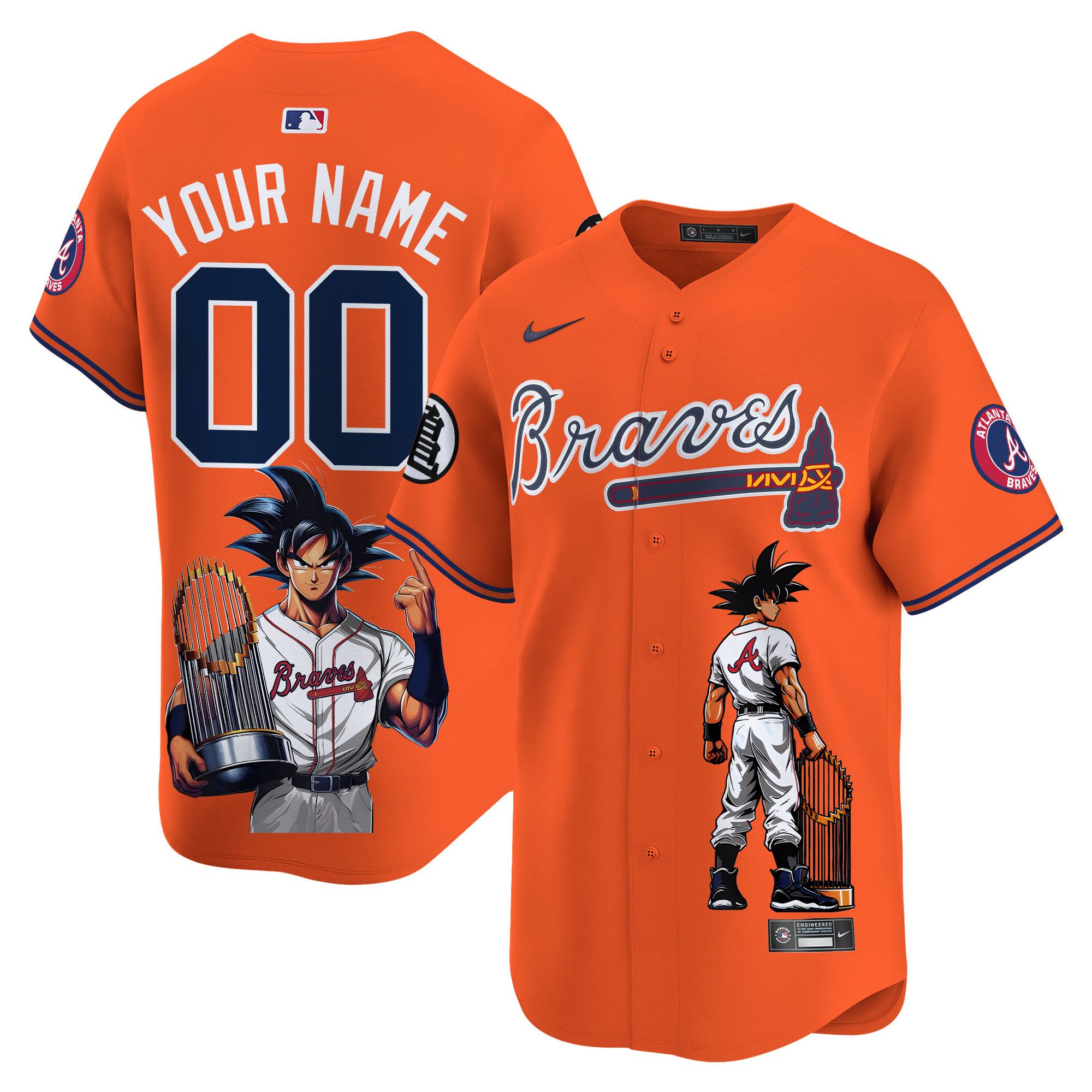 Men Atlanta Braves Dragon Ball Son Goku Vapor Premier Limited Custom Orange Jersey - Printed